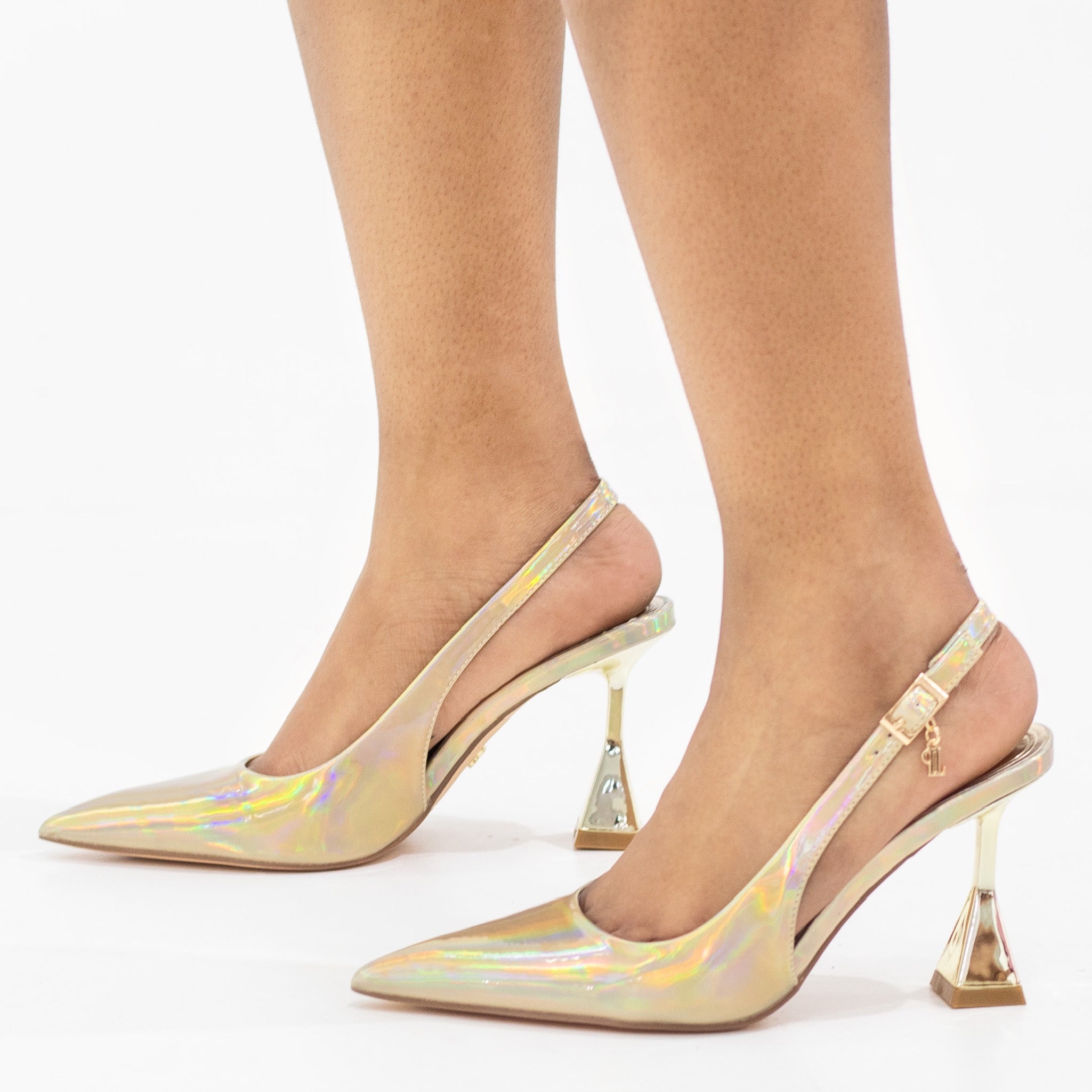 Sonia 7cm spool heel sling back pump gold