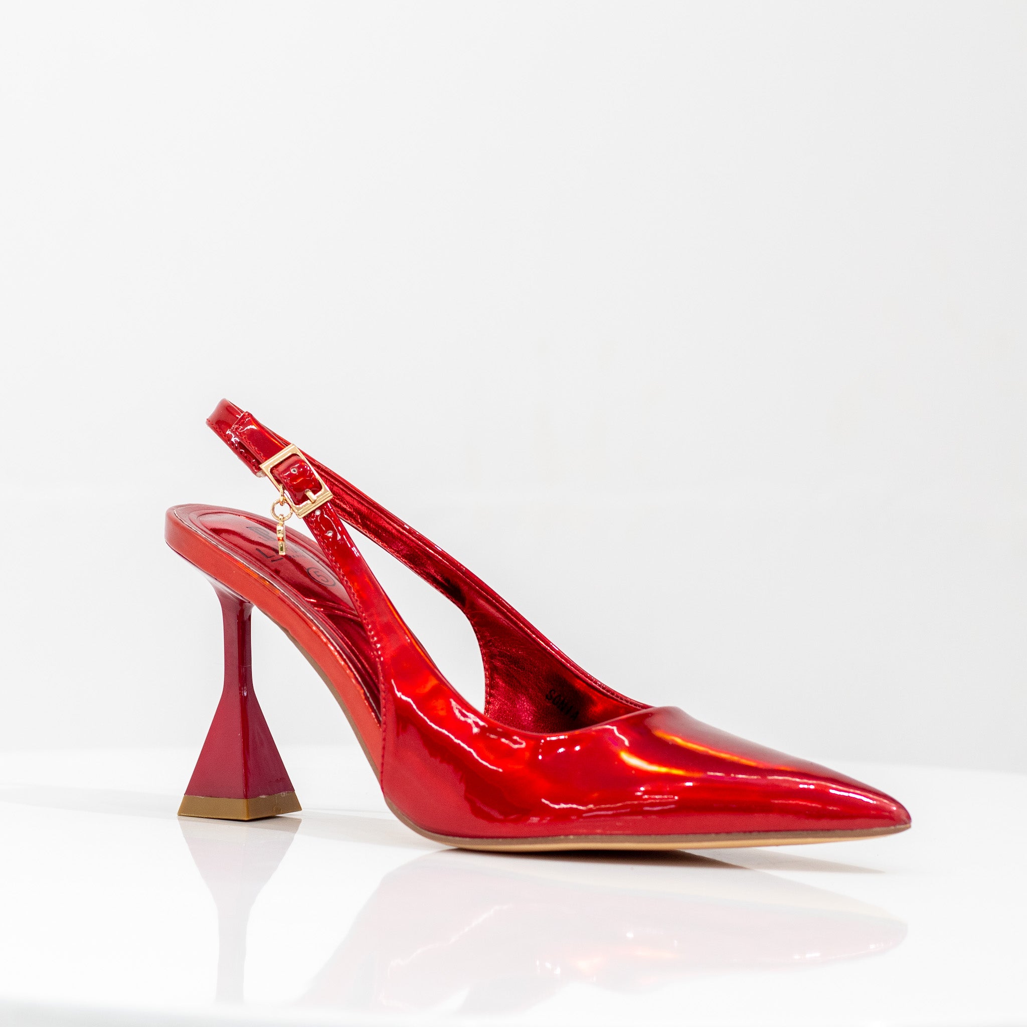Sonia 7cm spool heel sling back pump red