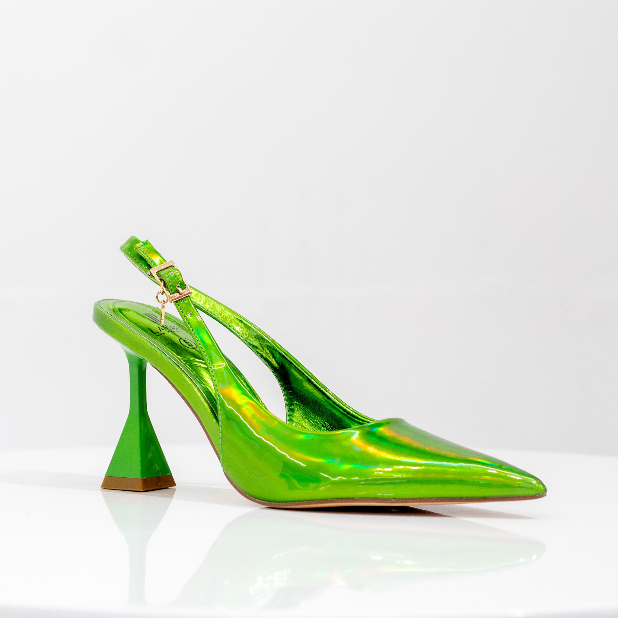 Sonia 7cm spool heel sling back pump green