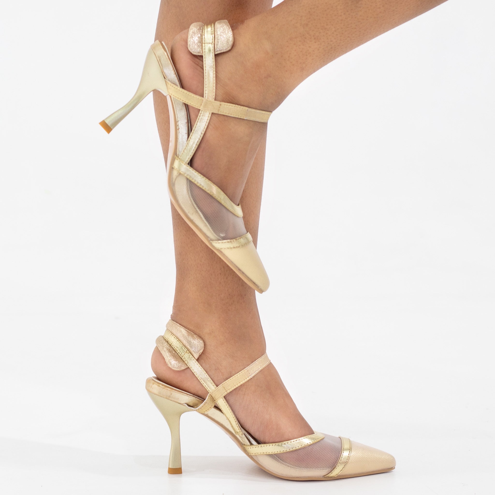 Hazar closed mesh 5cm heel sling back gold