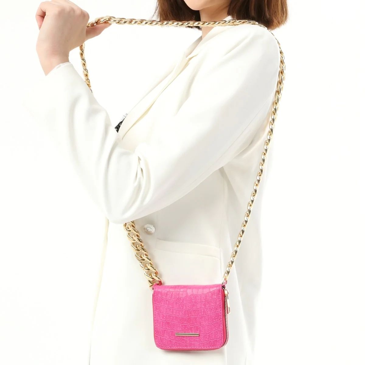 she's convenient leather chain holder wallet pink