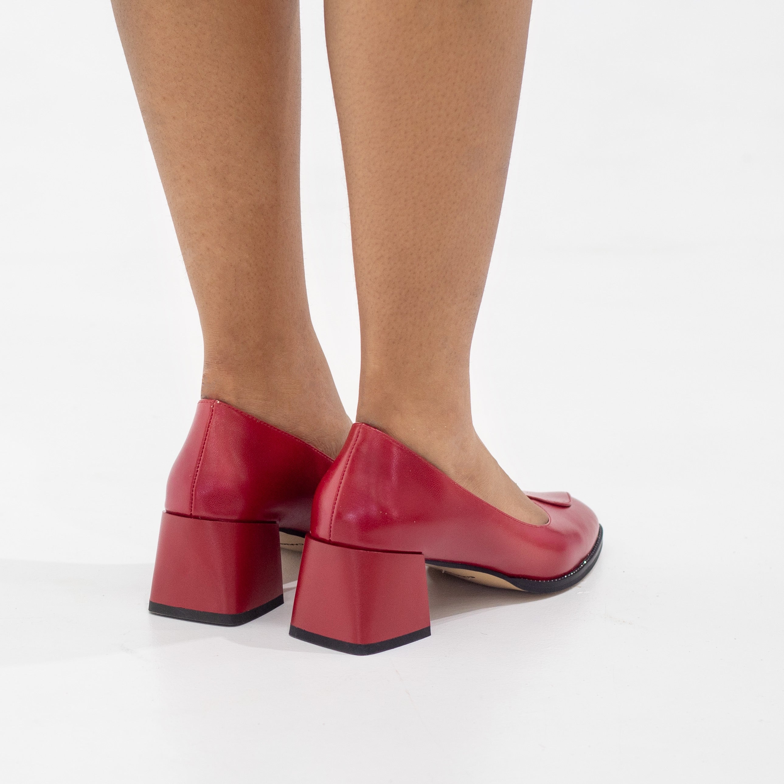 Red 5.5cm comfy block heel court shoe martha
