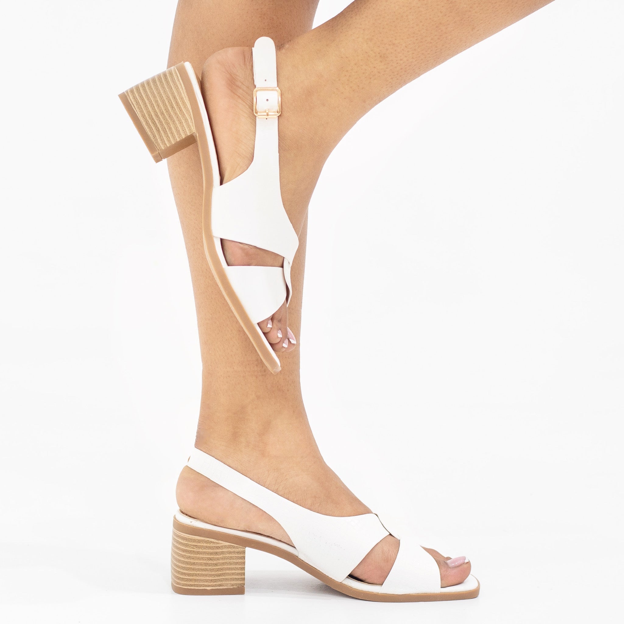 white 5cm block heel pu sandal