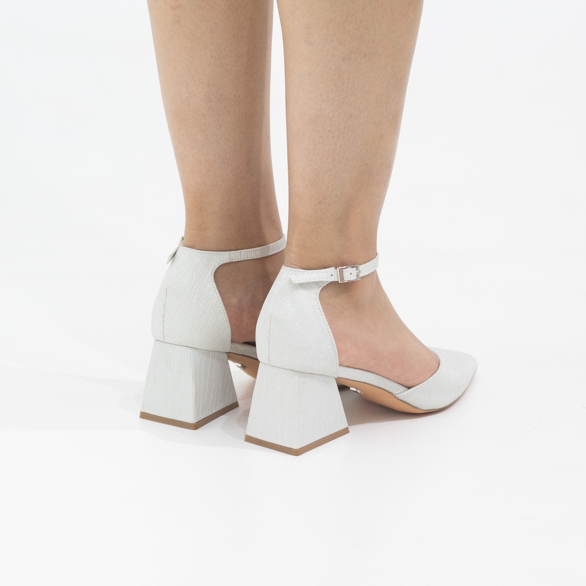 White 6cm heel open waist ankle shimmer strap pointy mibala