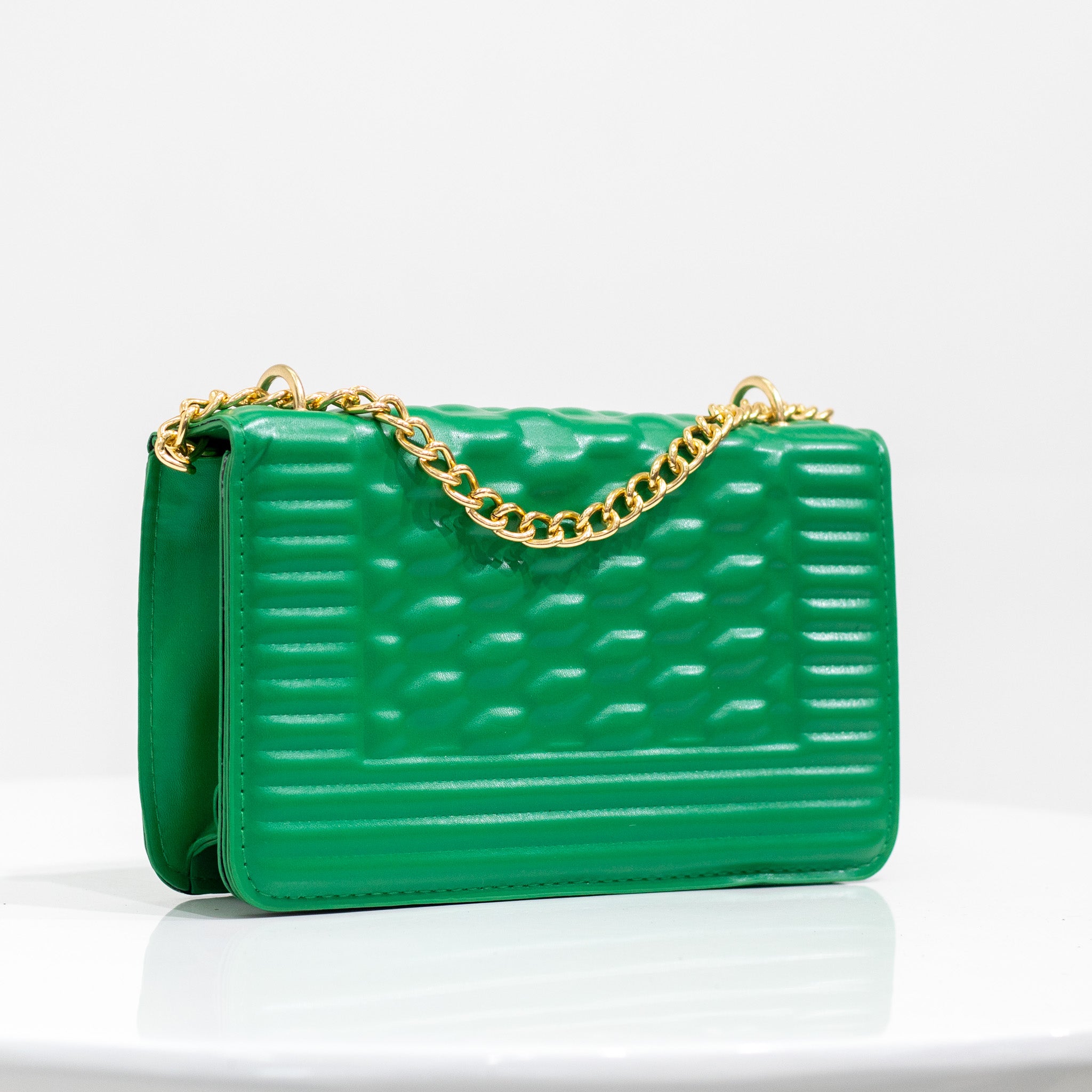 Green weaved gold chain convertible handbag ilka