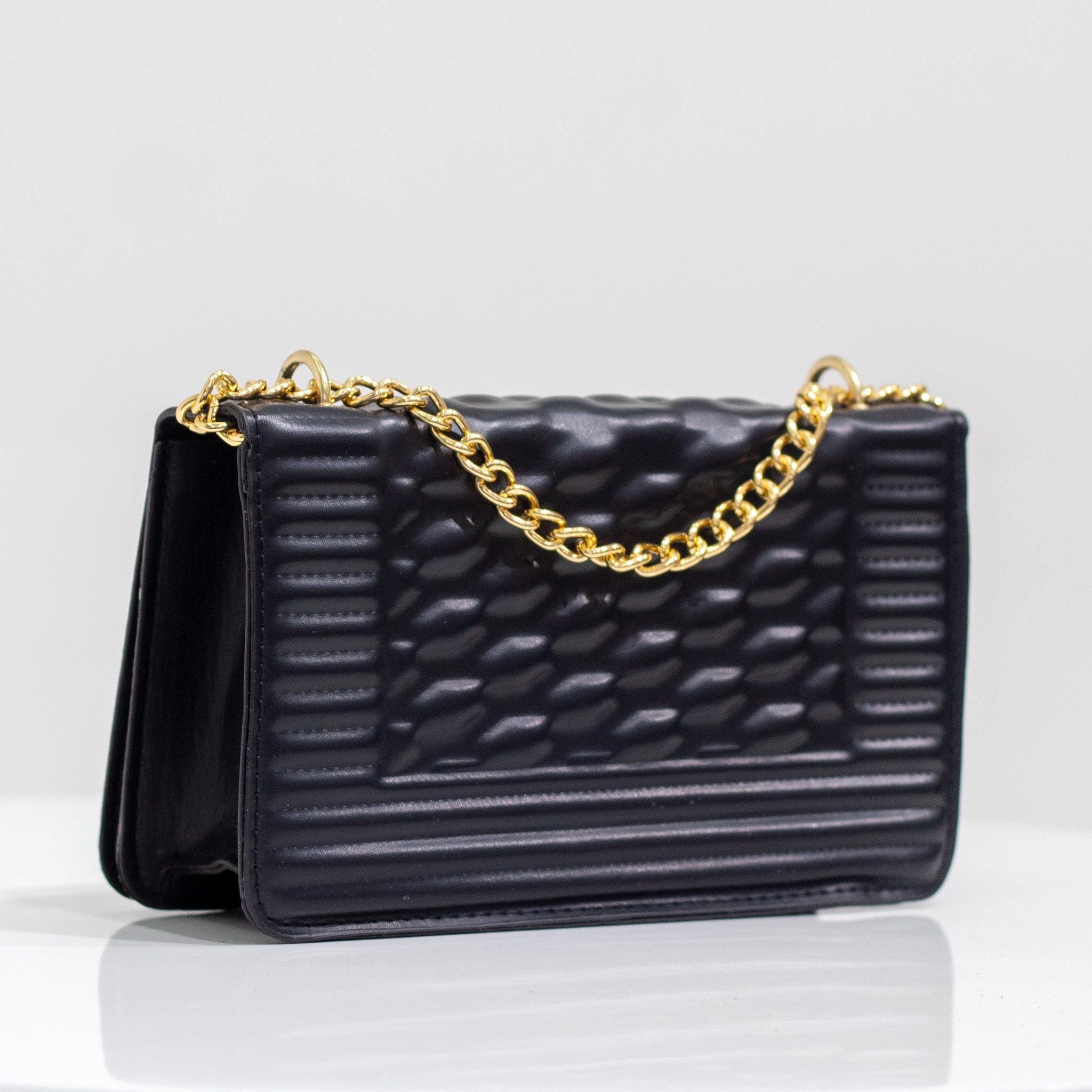 Black weaved gold chain convertible handbag ilka