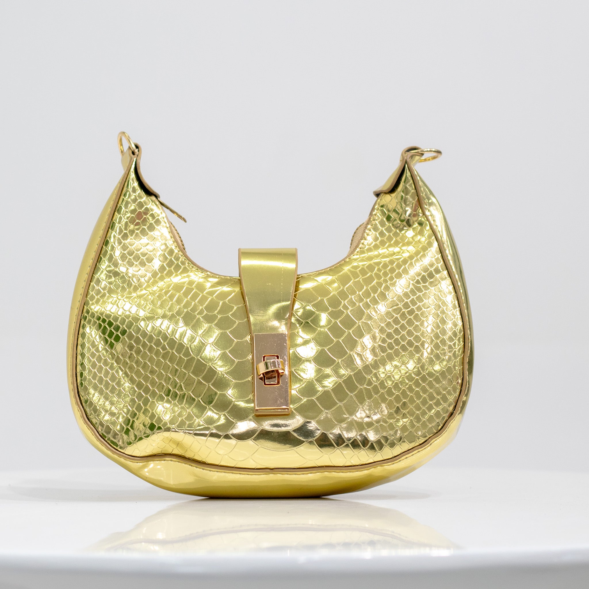 Gold faux leather rigid shoulder bag indira