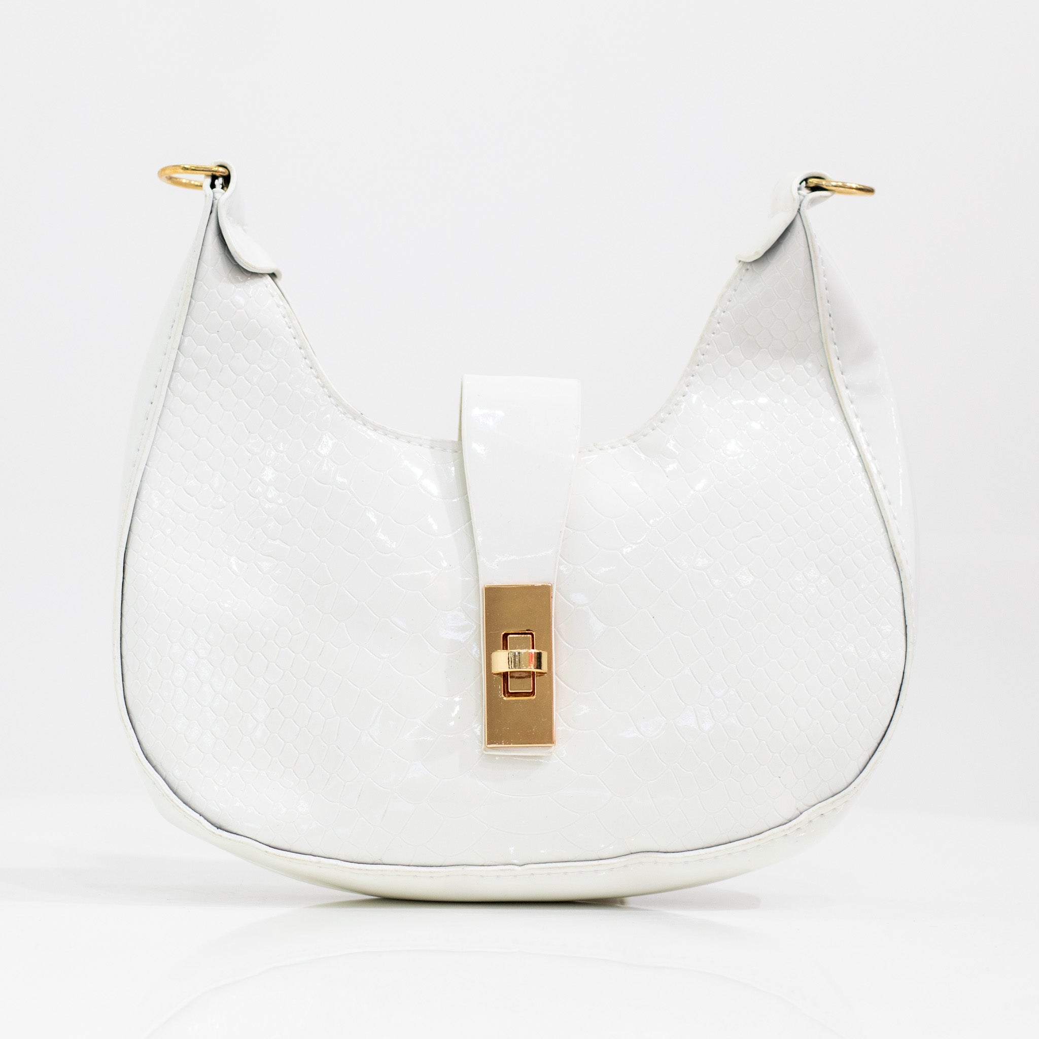 White faux leather rigid shoulder bag indira