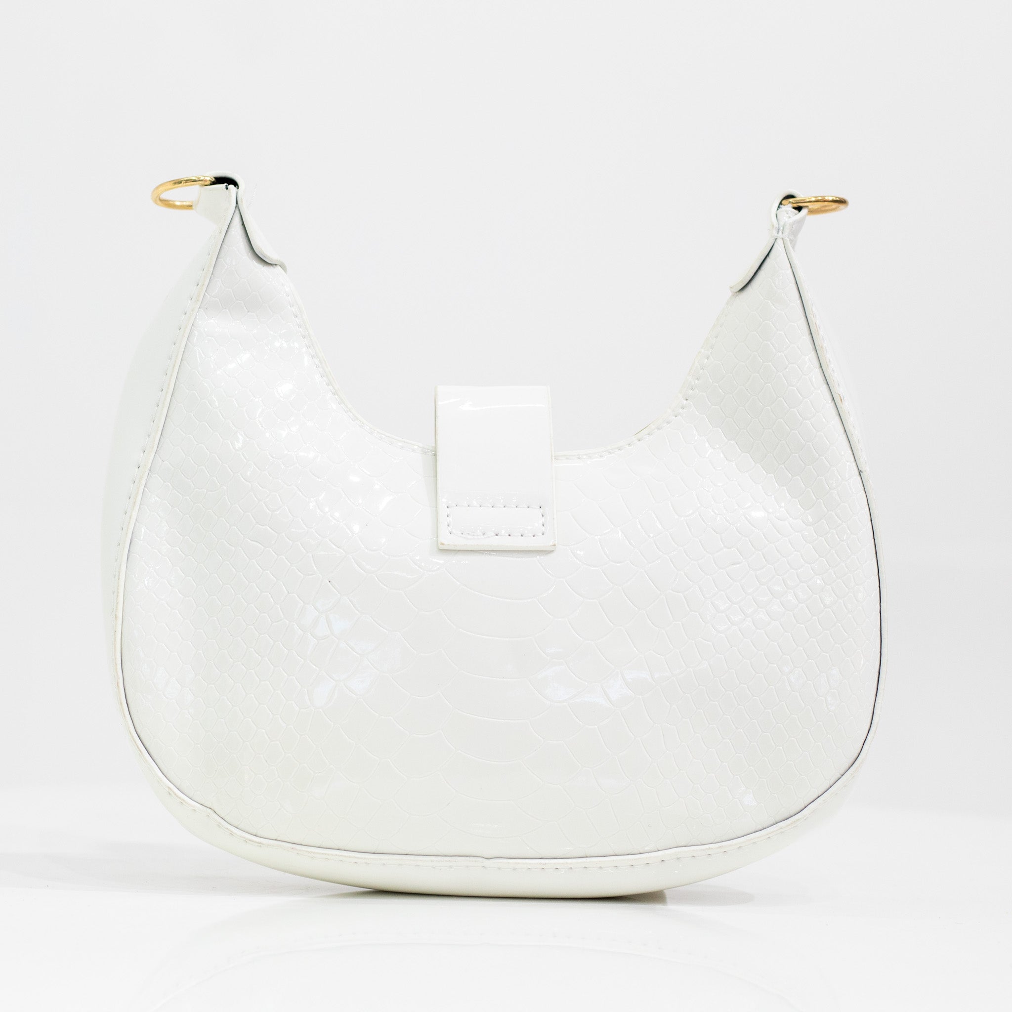 White faux leather rigid shoulder bag indira
