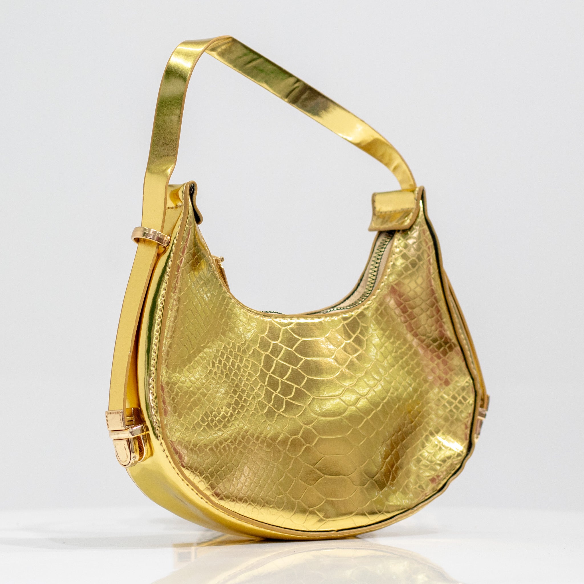 Gold pat croc rigid shoulder bag irma