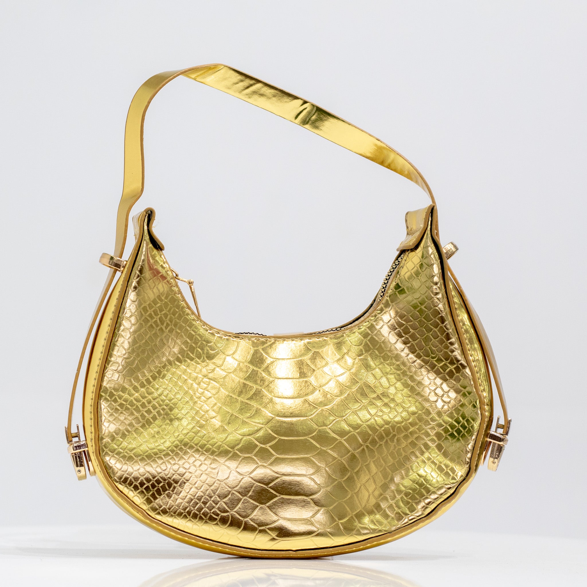 Gold pat croc rigid shoulder bag irma