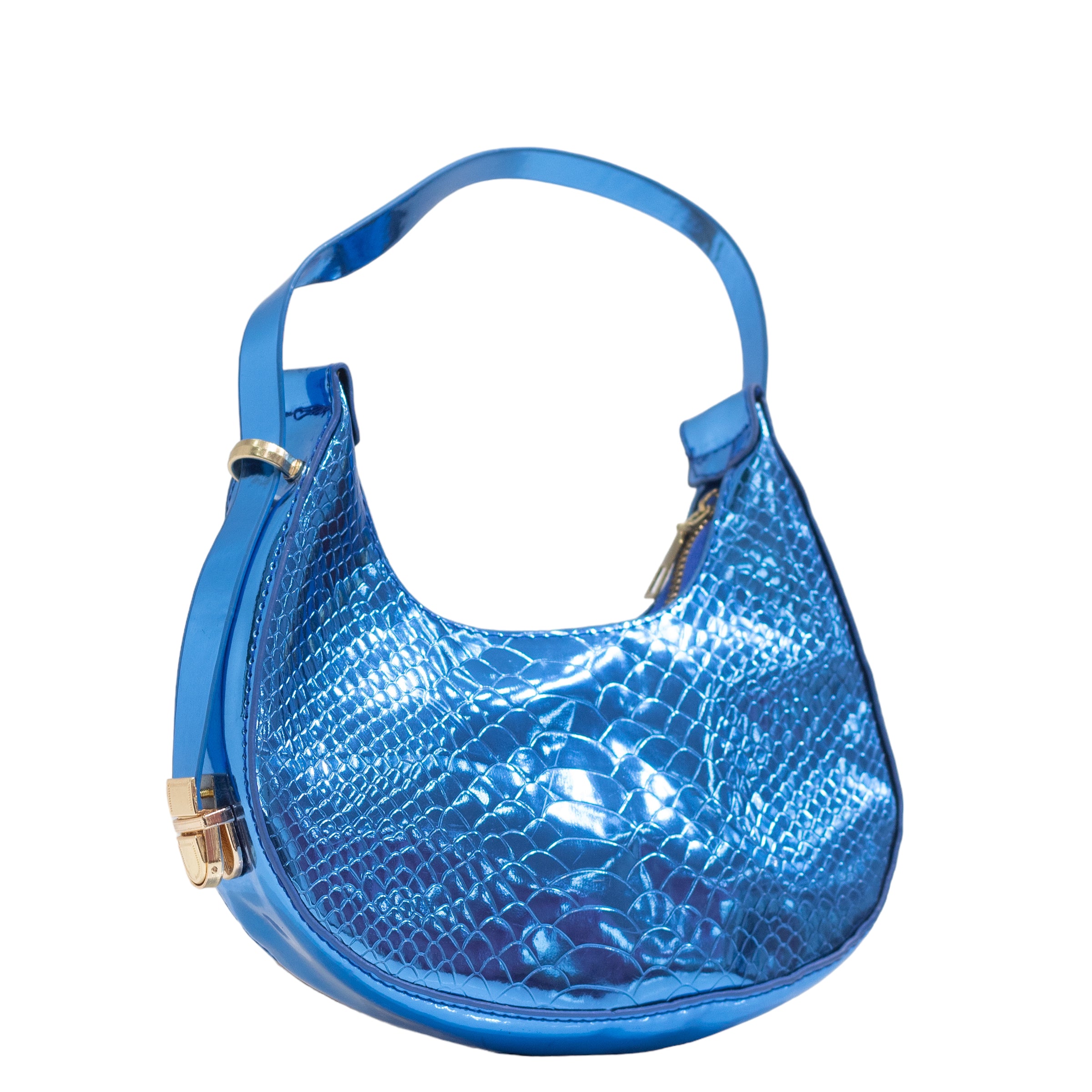 Blue pat croc rigid shoulder bag irma