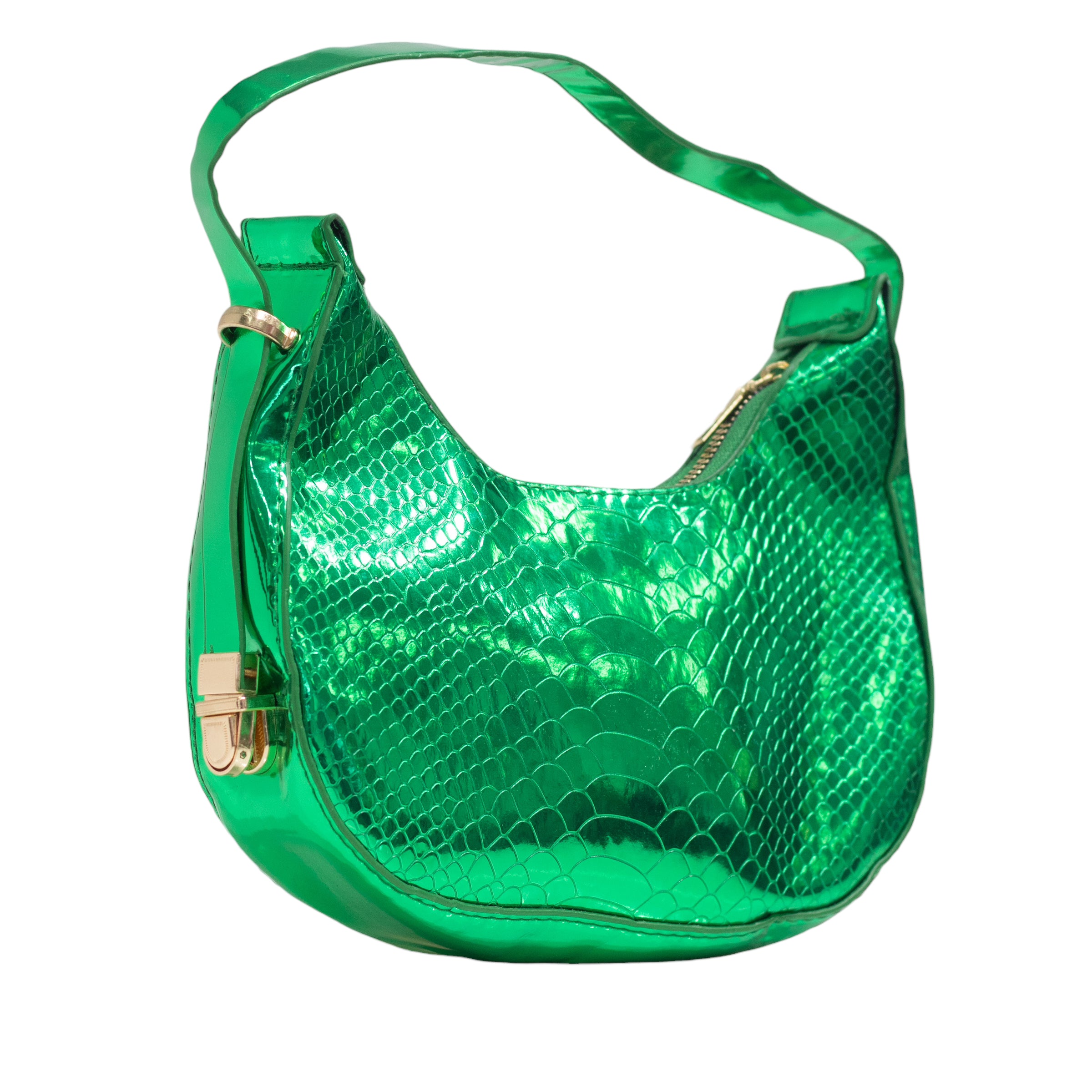 Green pat croc rigid shoulder bag irma