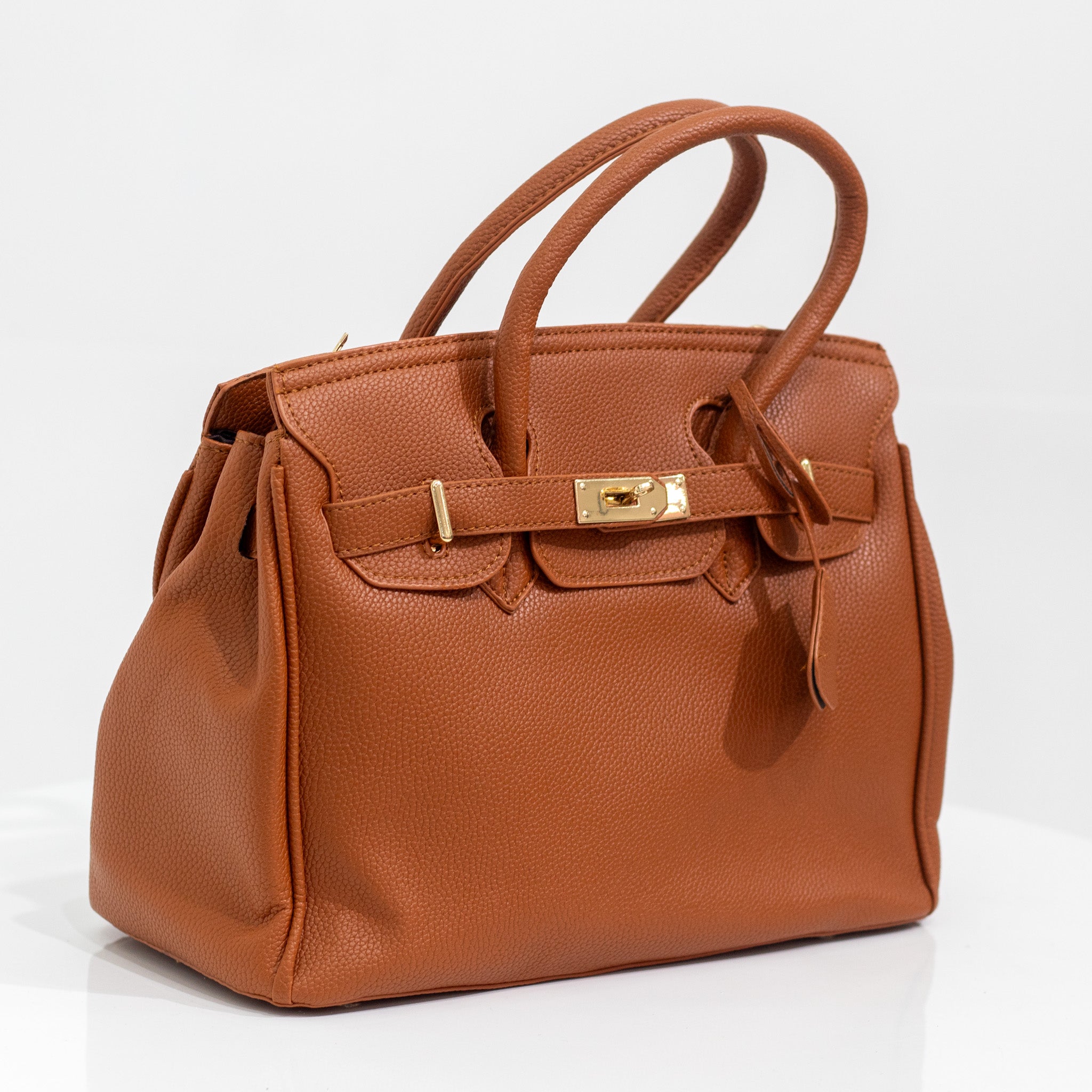 Brown faux leather hand bag quincy