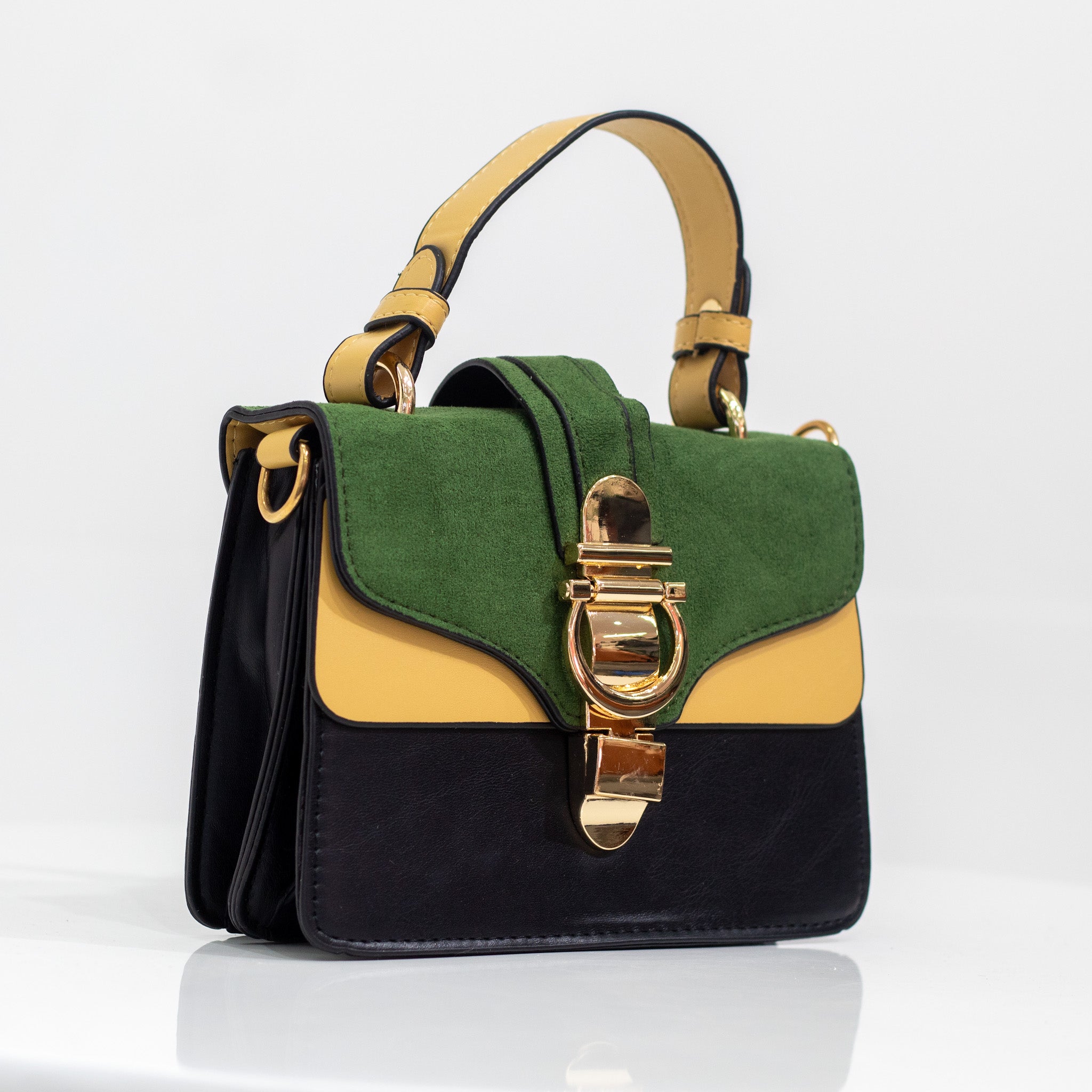 Green multi-color faux leather hand bag yasti