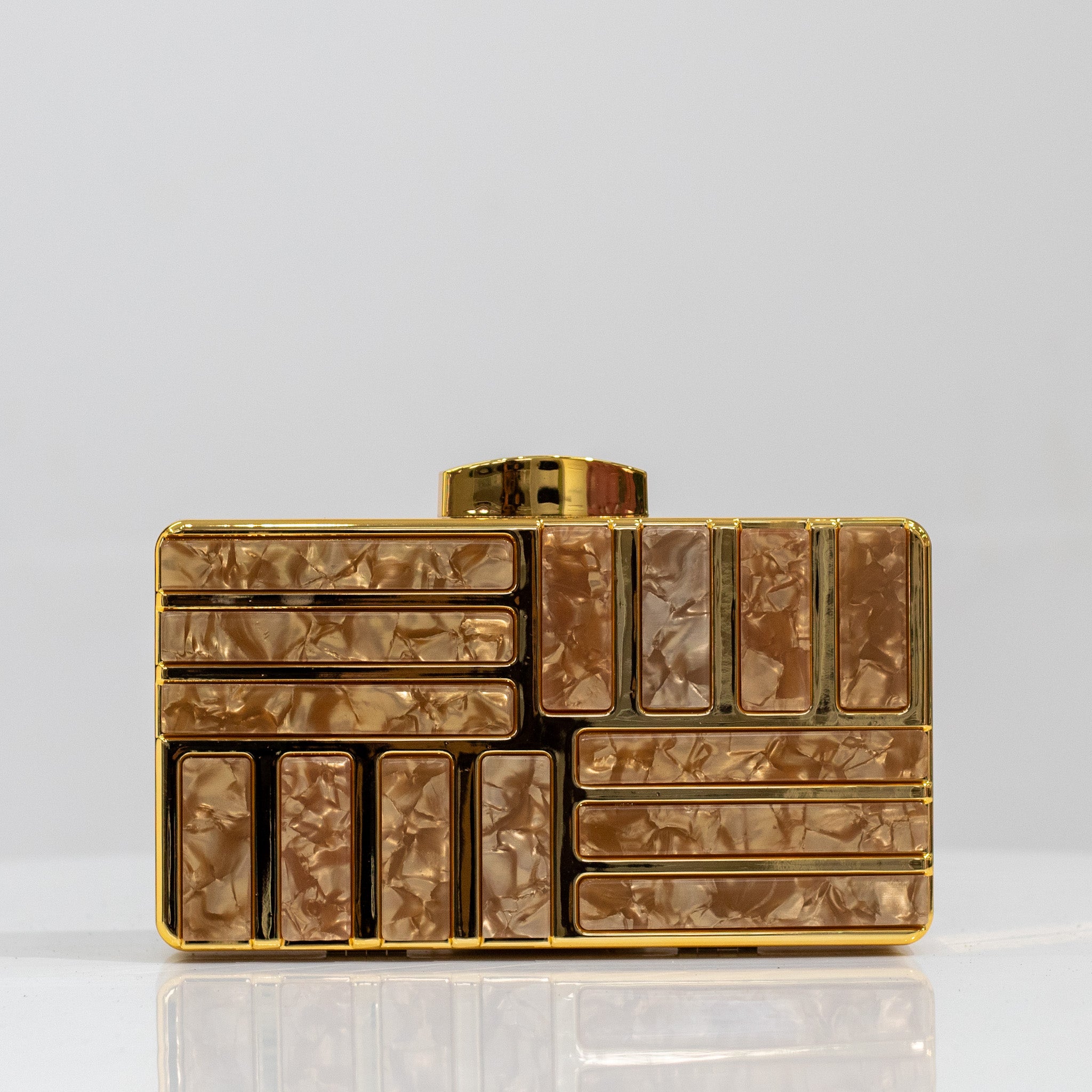Gold piano buttoned detailed capsule clutch bag xiana