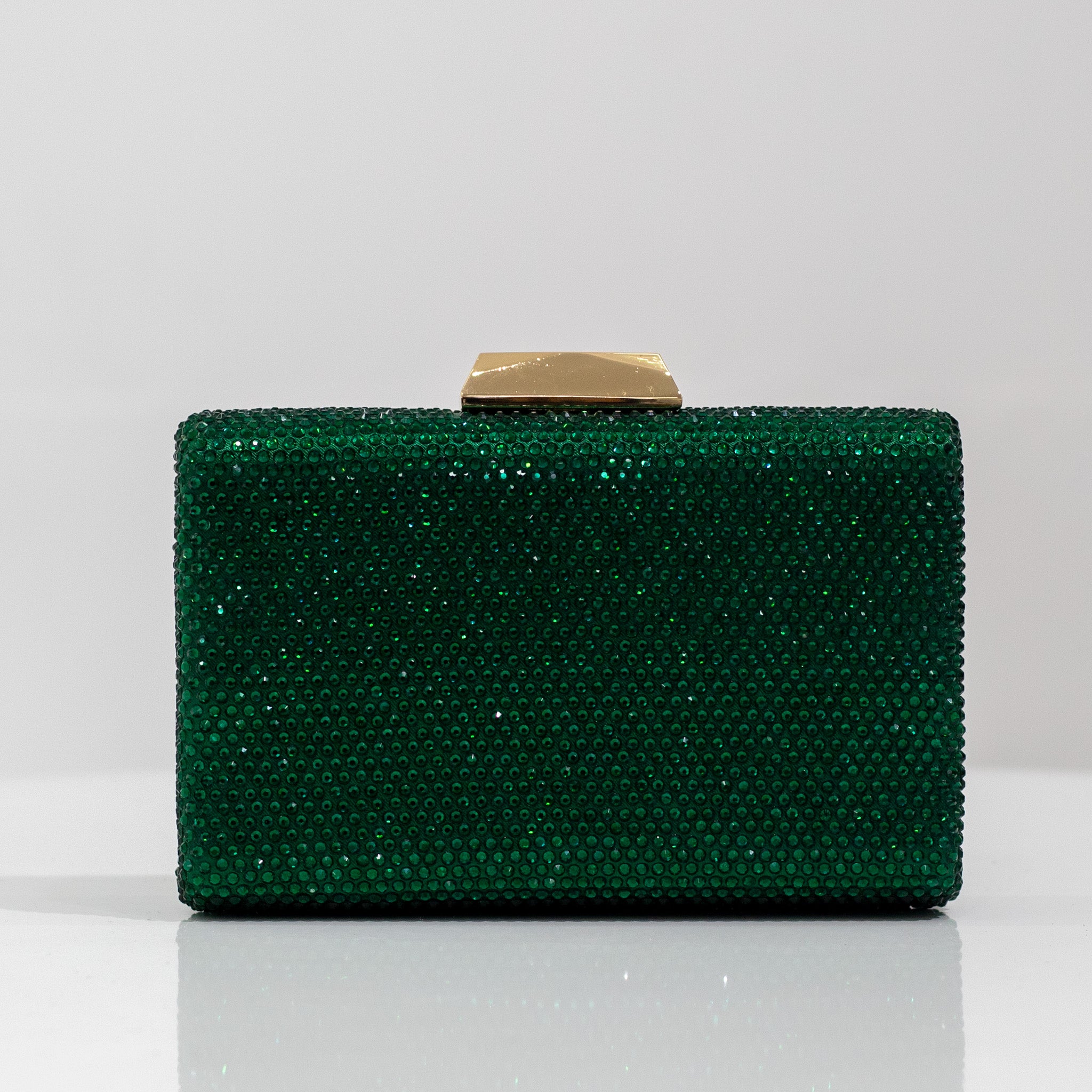 Green capsule clasp diamante clutch bag pamela