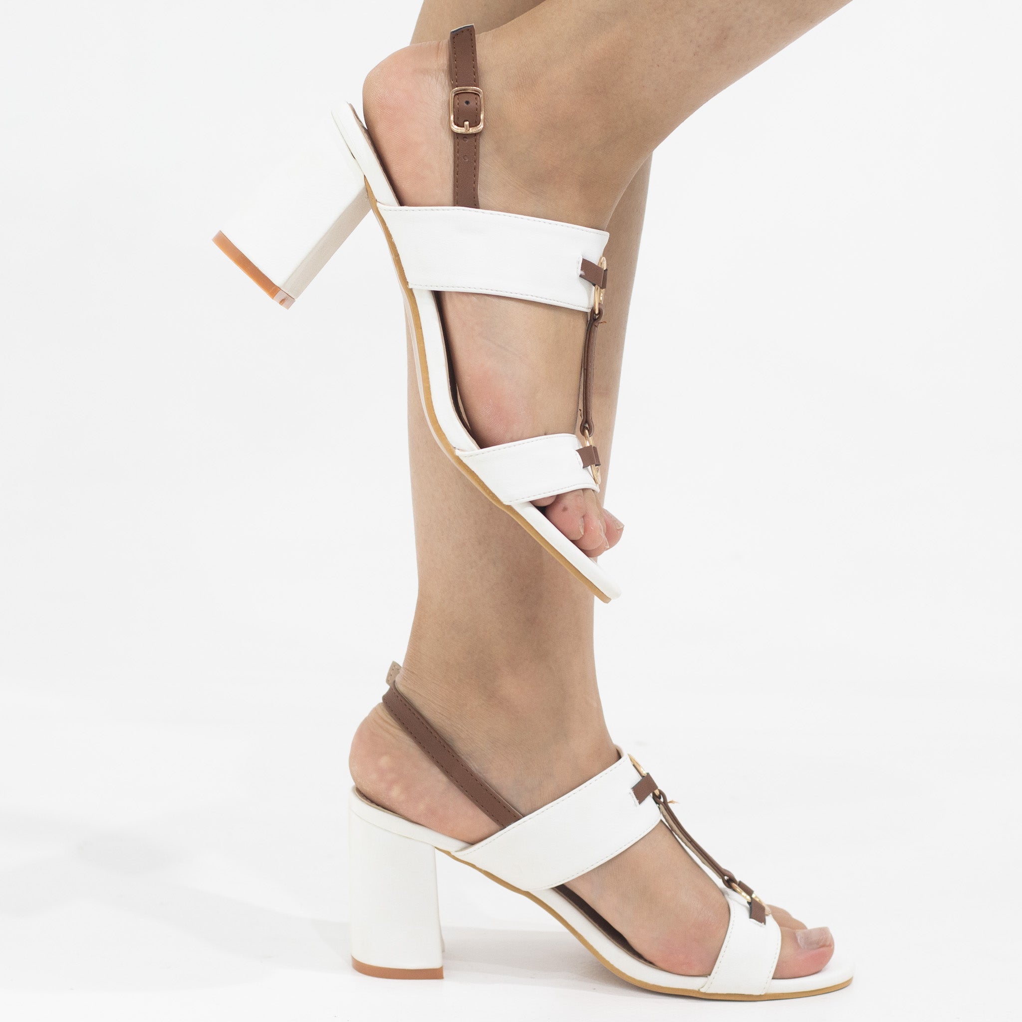 Rida double band 7cm block heel sandal white