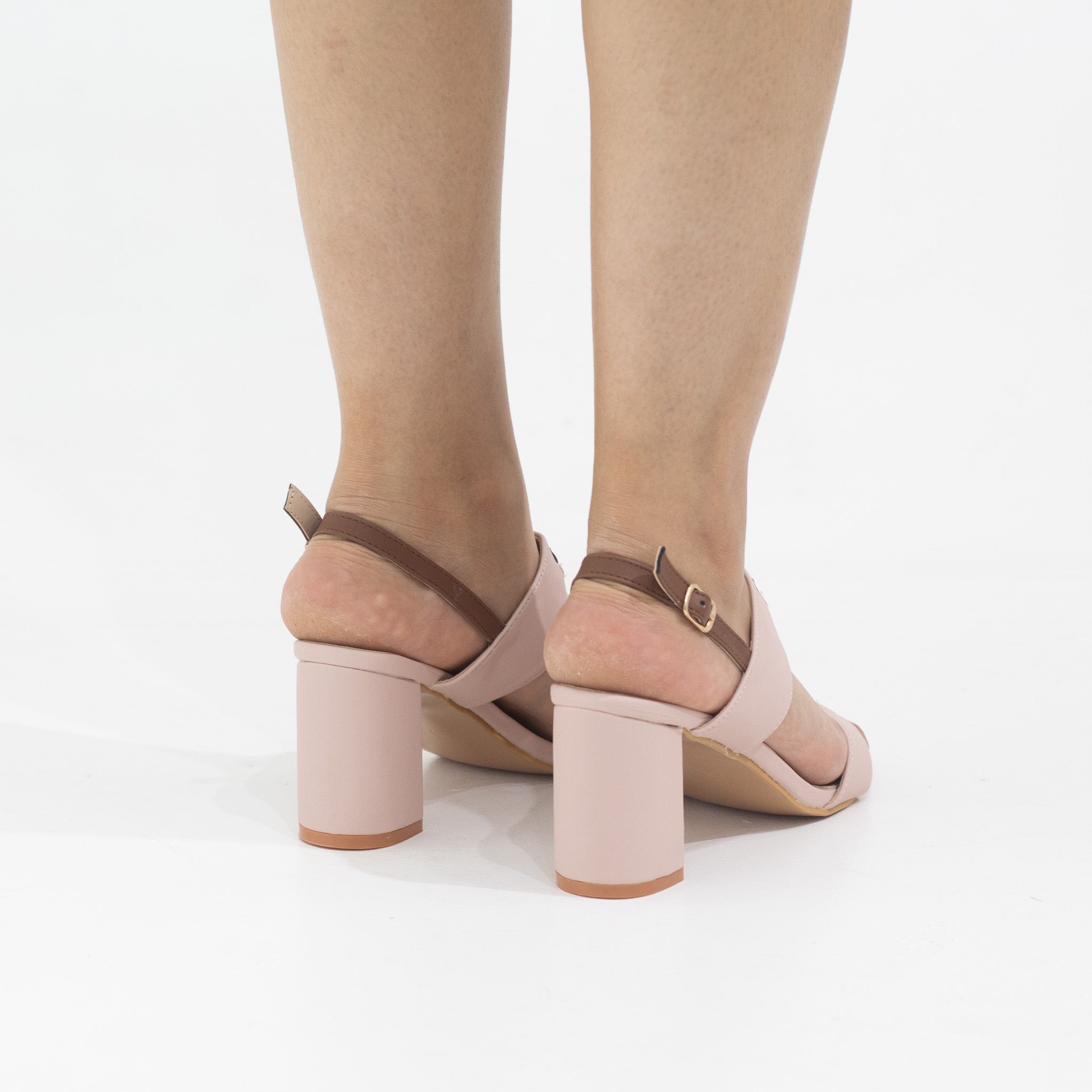 Pink double band 7cm block heel sandal rida