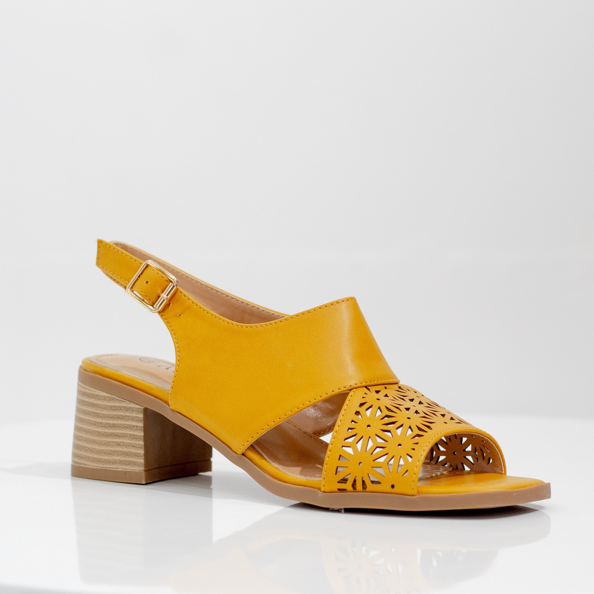 yellow block heel pu sandal