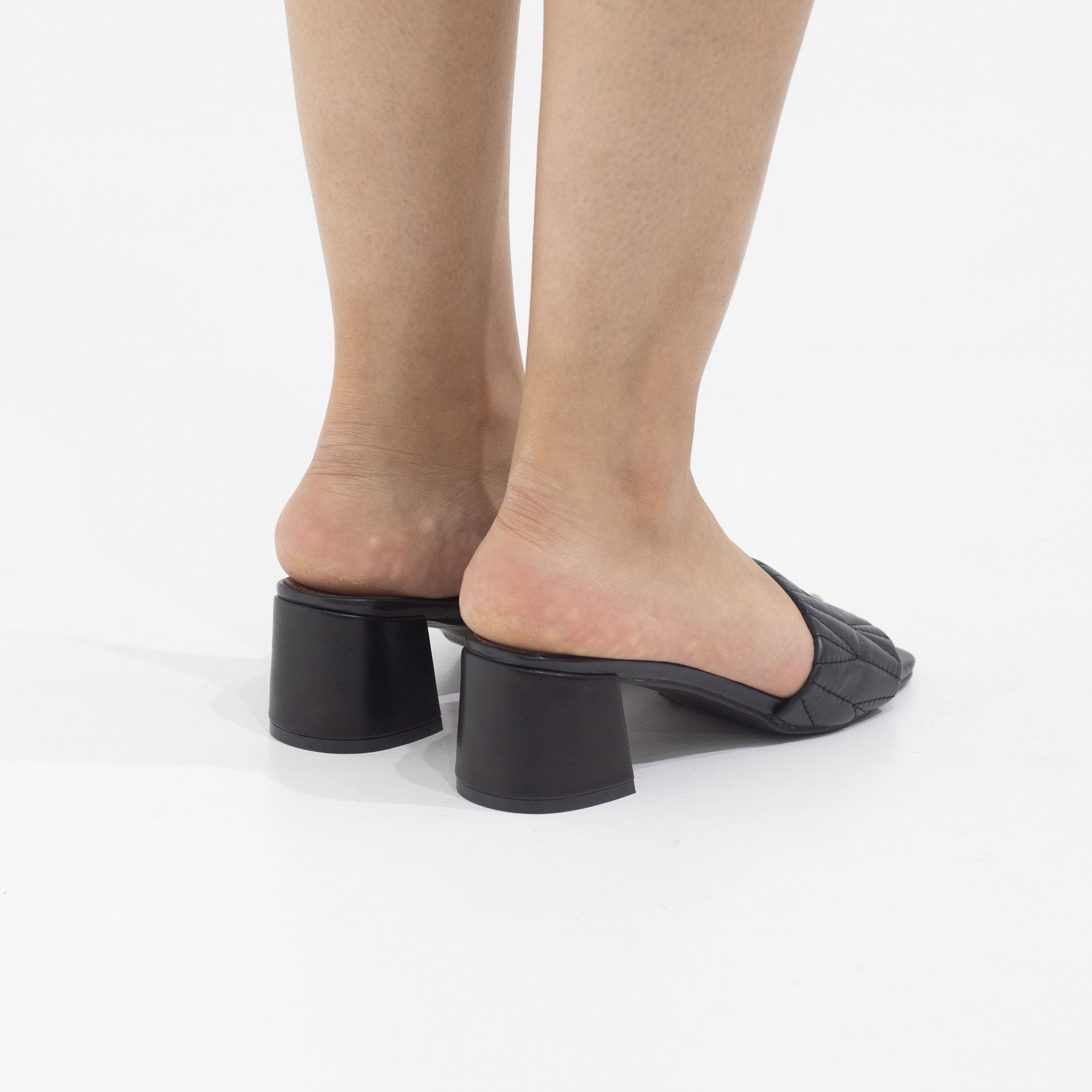 Black 5.5cm block heel weaved slides fairy