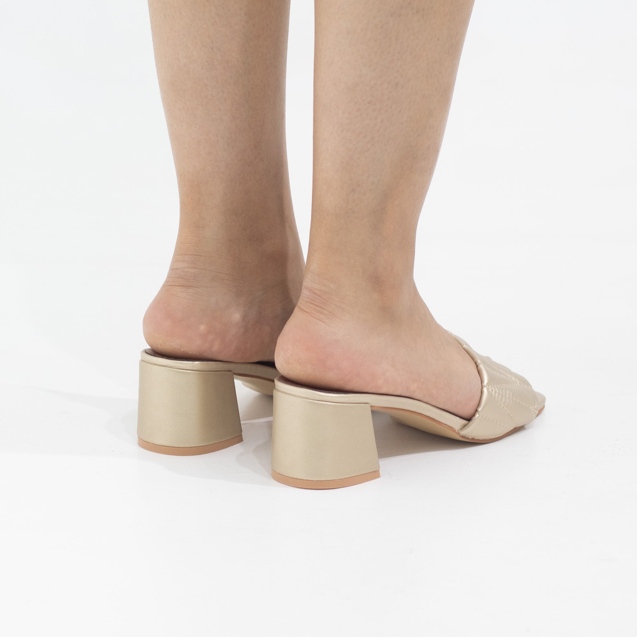 Gold 5.5cm block heel weaved slides fairy