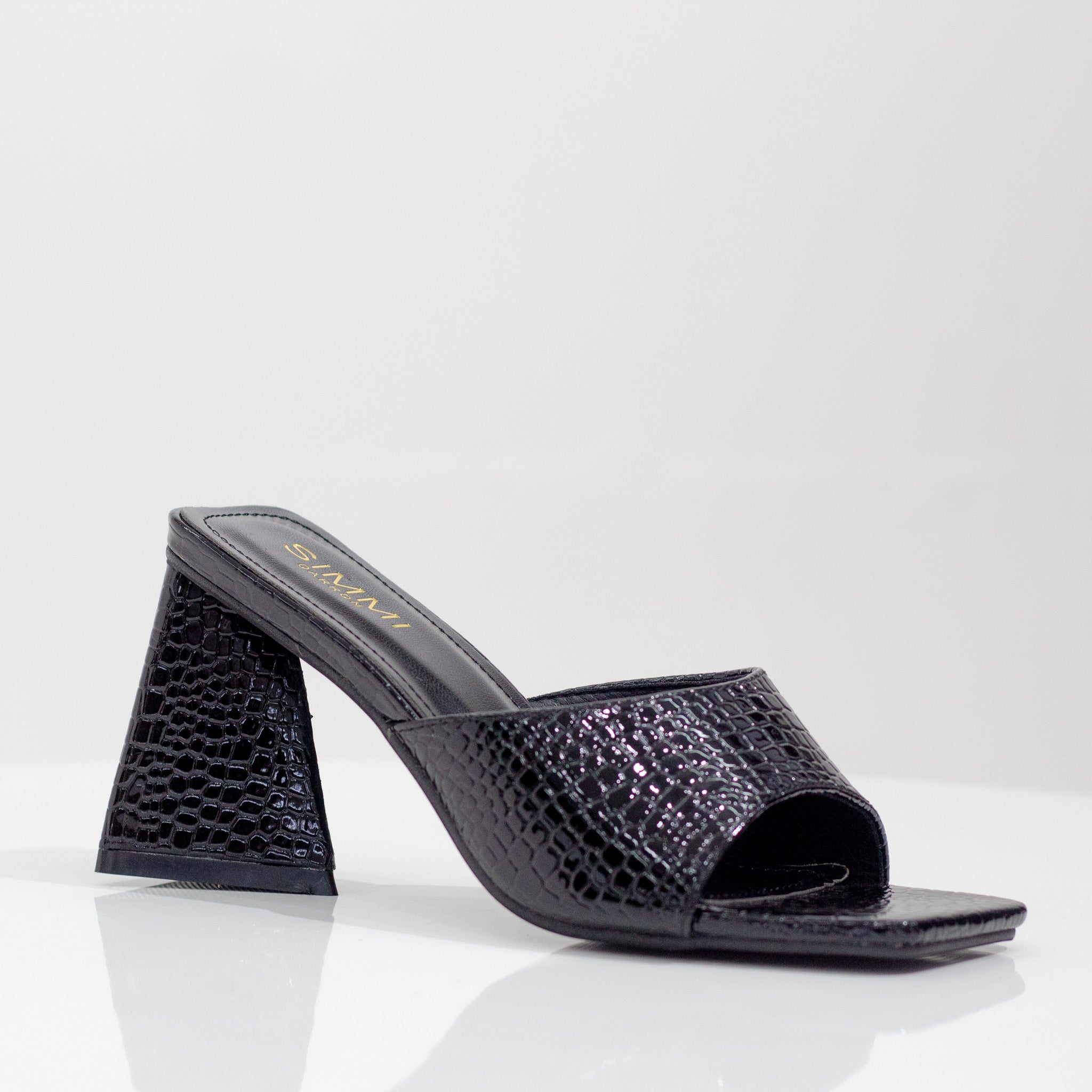 one band croc slide on 8cm heel black