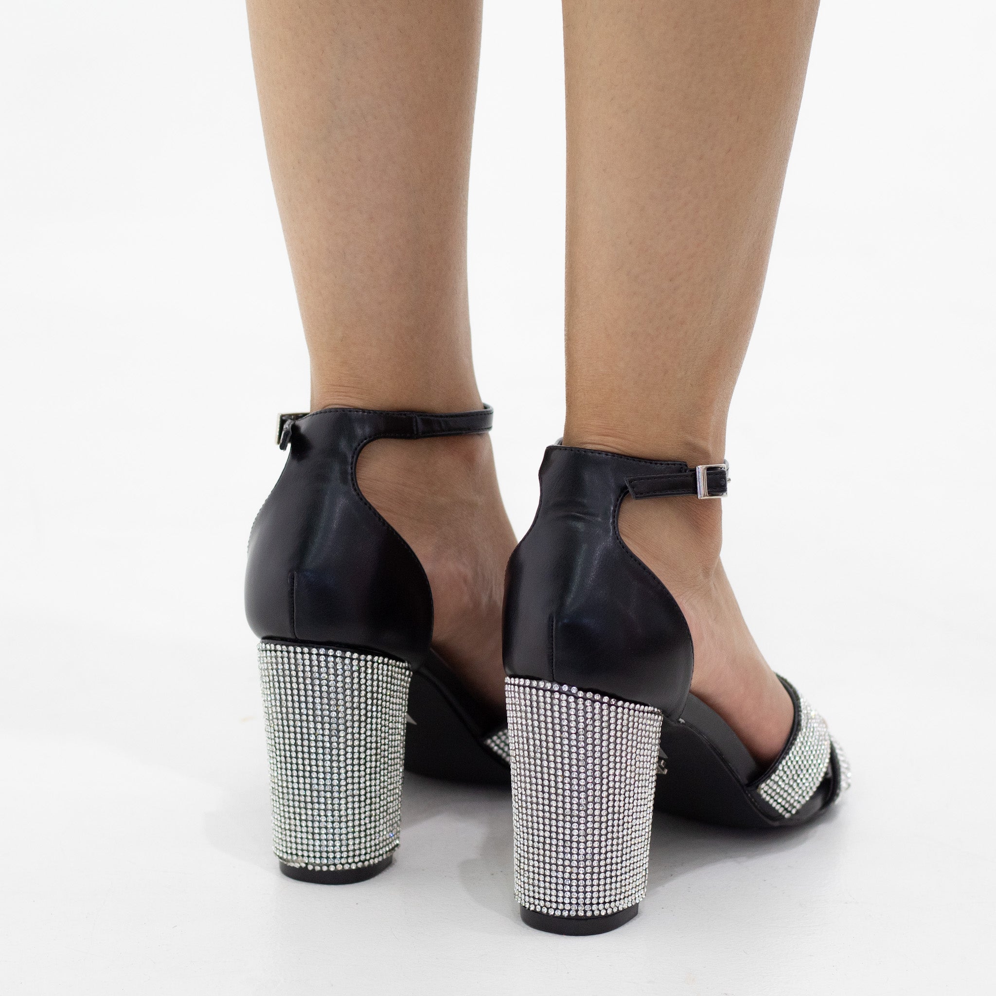 Black diamante band ankle strap 9cm heel sandal romania