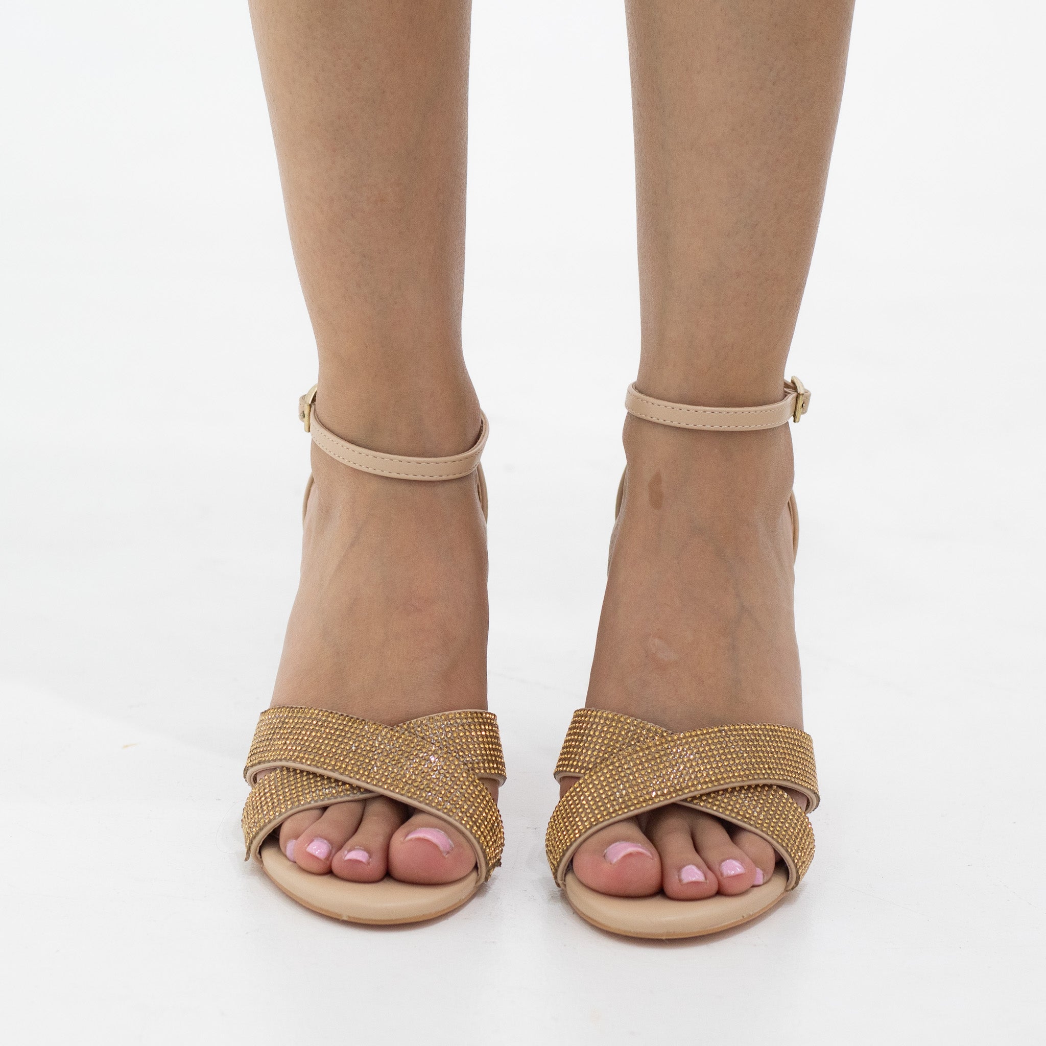 Nude diamante band ankle strap 9cm heel sandal romania