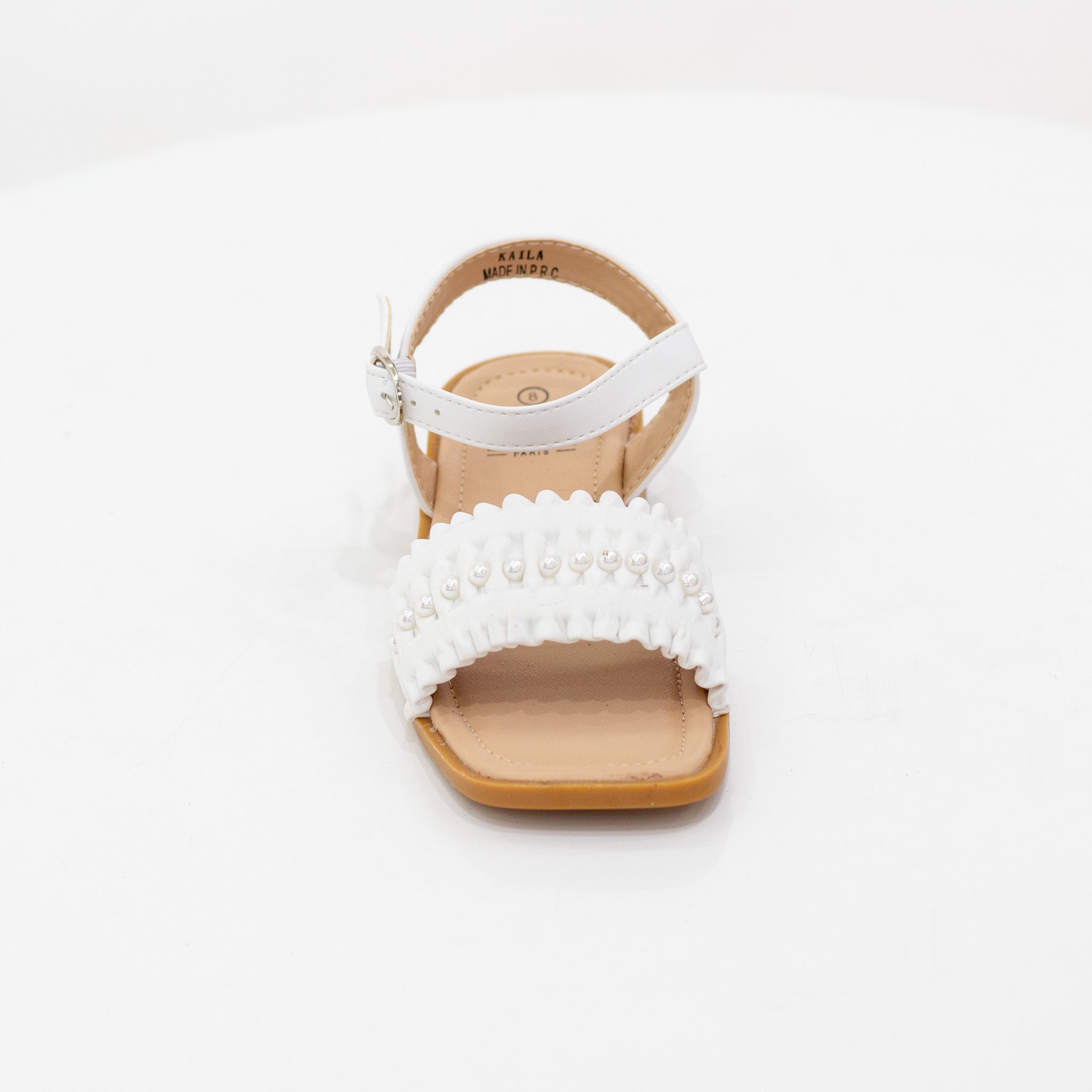 White infants girls ankle strap weaved sandals kaila