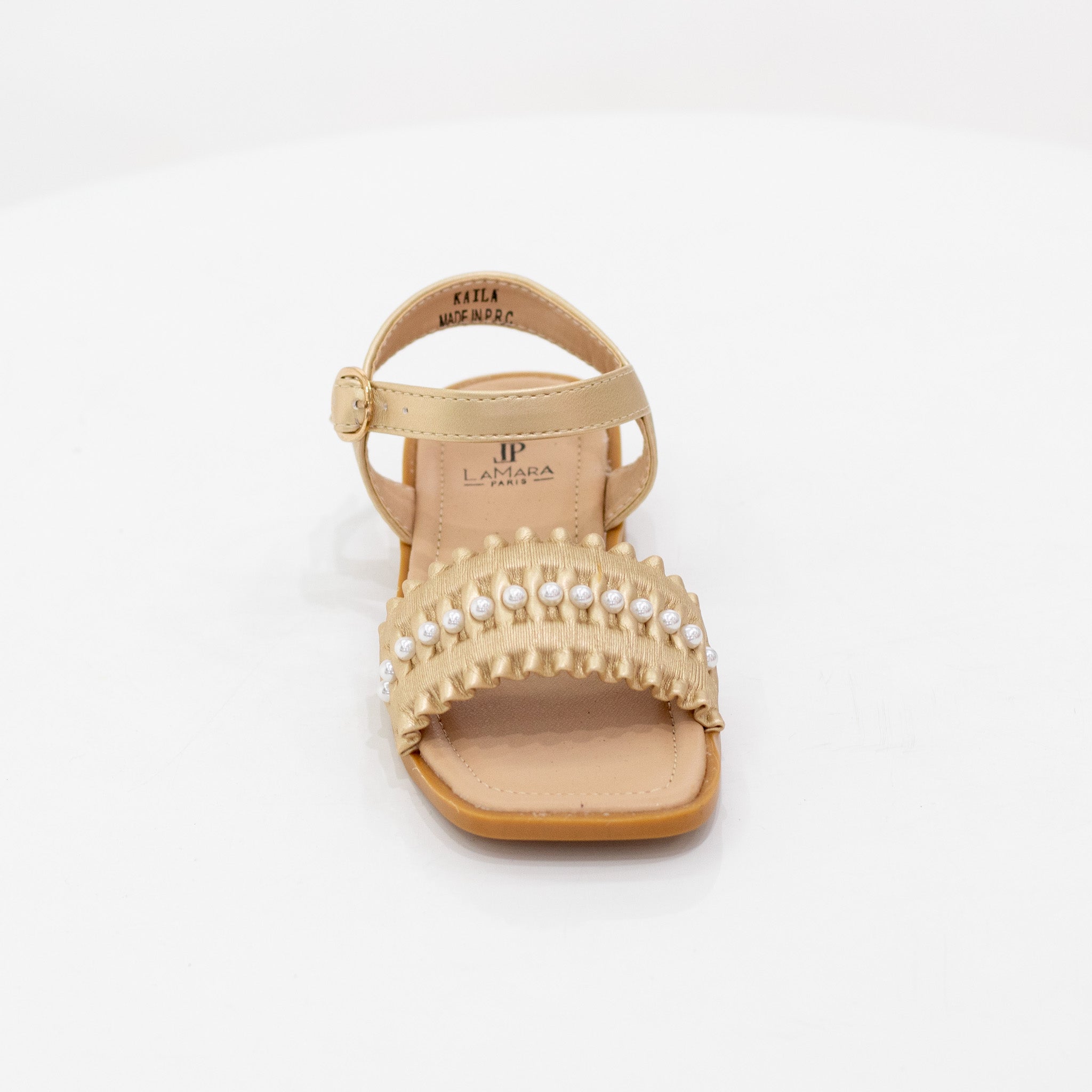 Kaila infants girls ankle strap weaved sandals gold