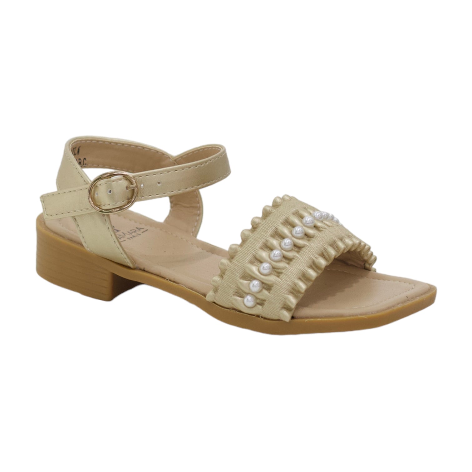 Kaila girls ankle strap weaved sandals gold
