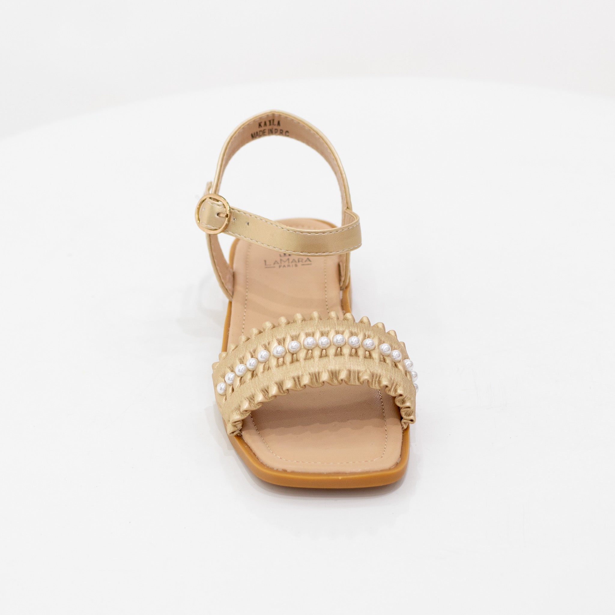 Kaila girls ankle strap weaved sandals gold