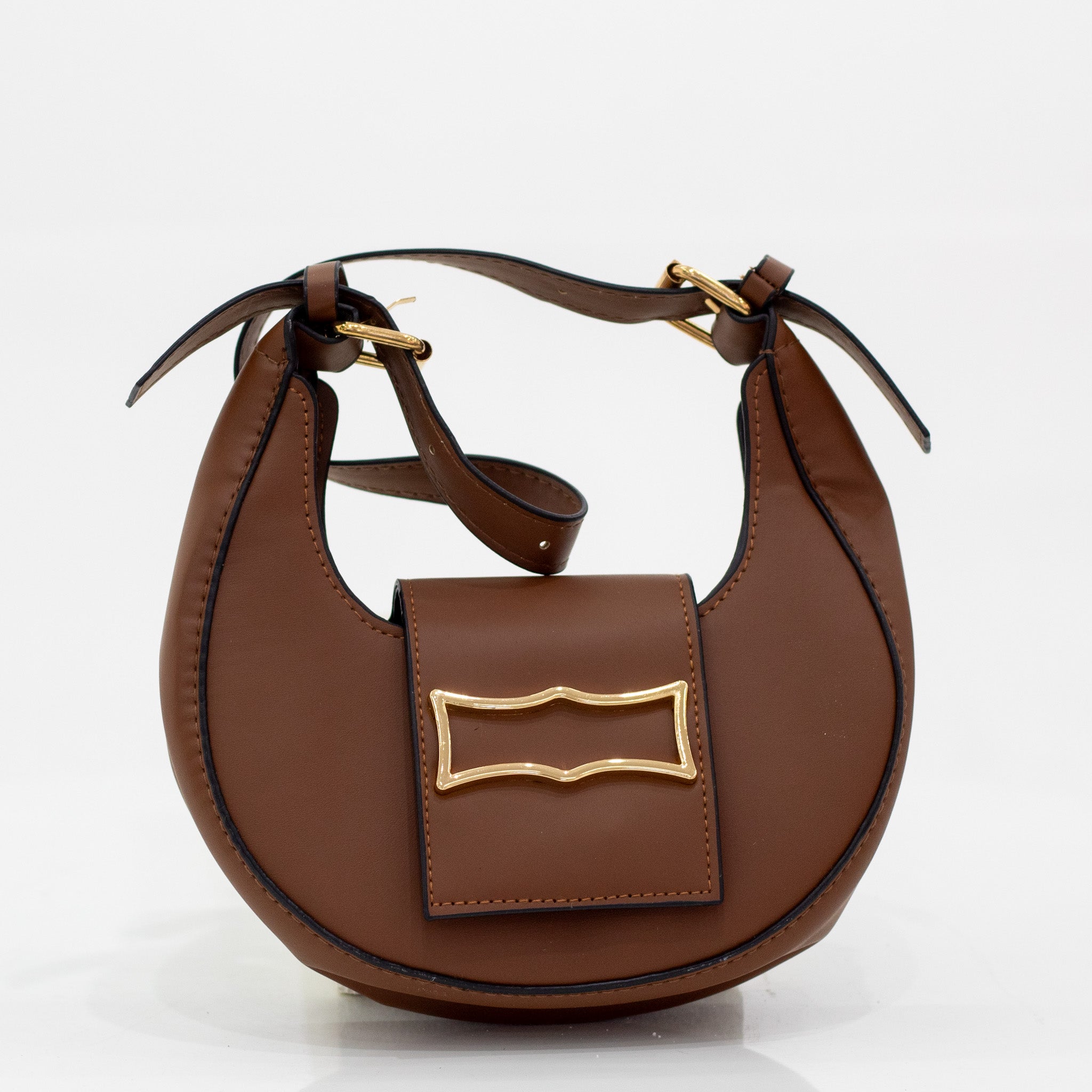 Brown faux leather rigid hand bag kalani