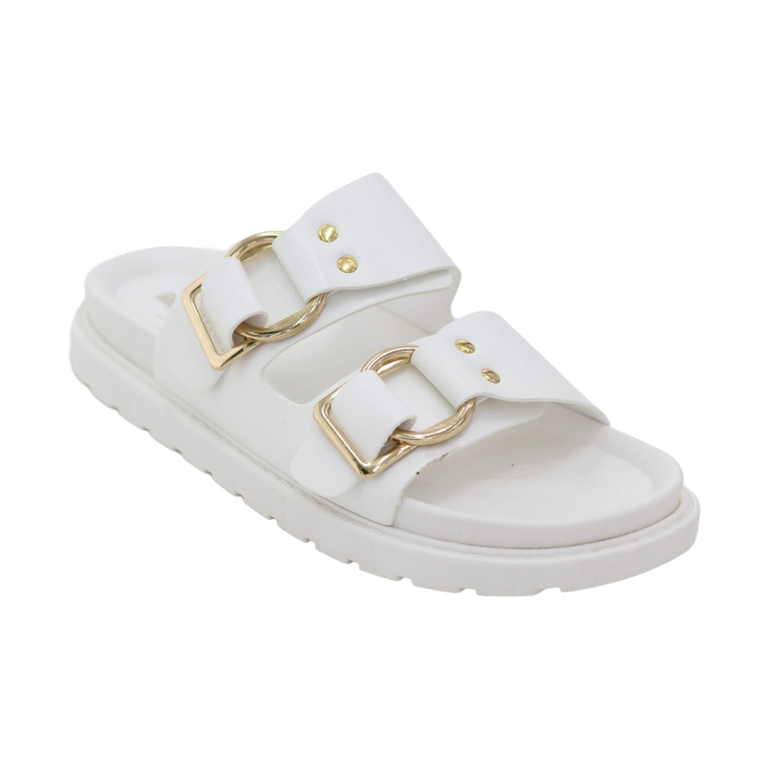 Saria double monk buckle bands slide white