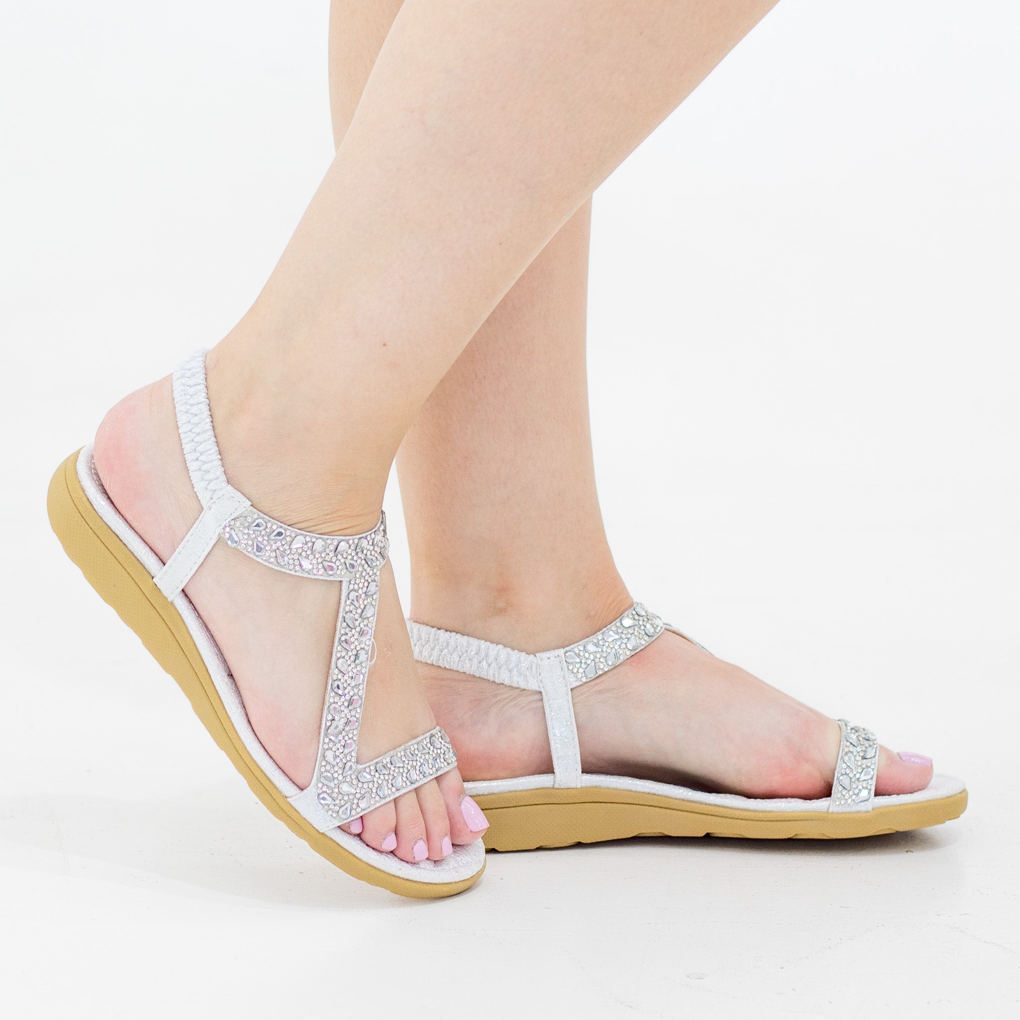 Silver one studded band sandal on flat unit rabia