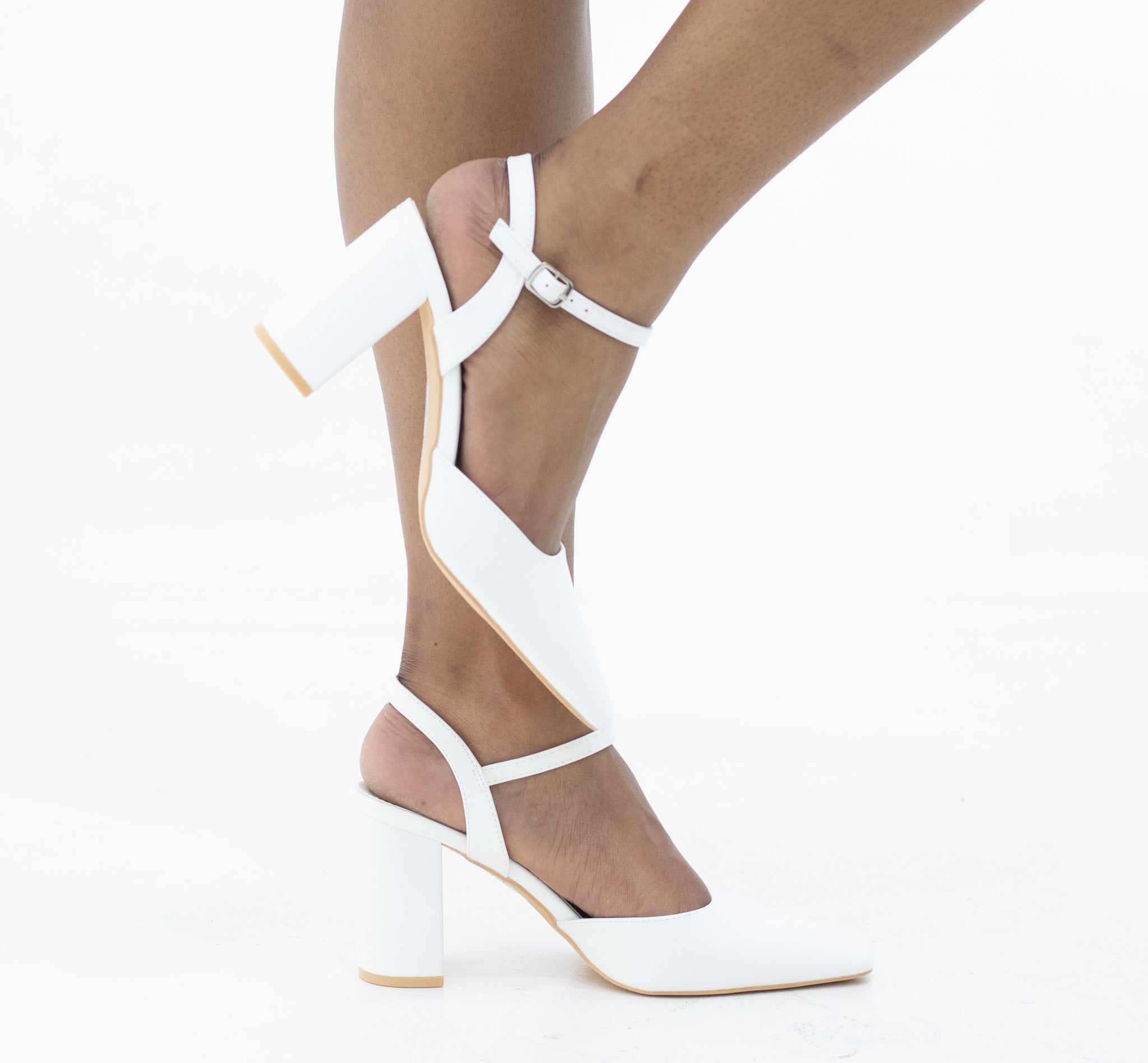 White ankle strap shoe on 8cm heel tulpano