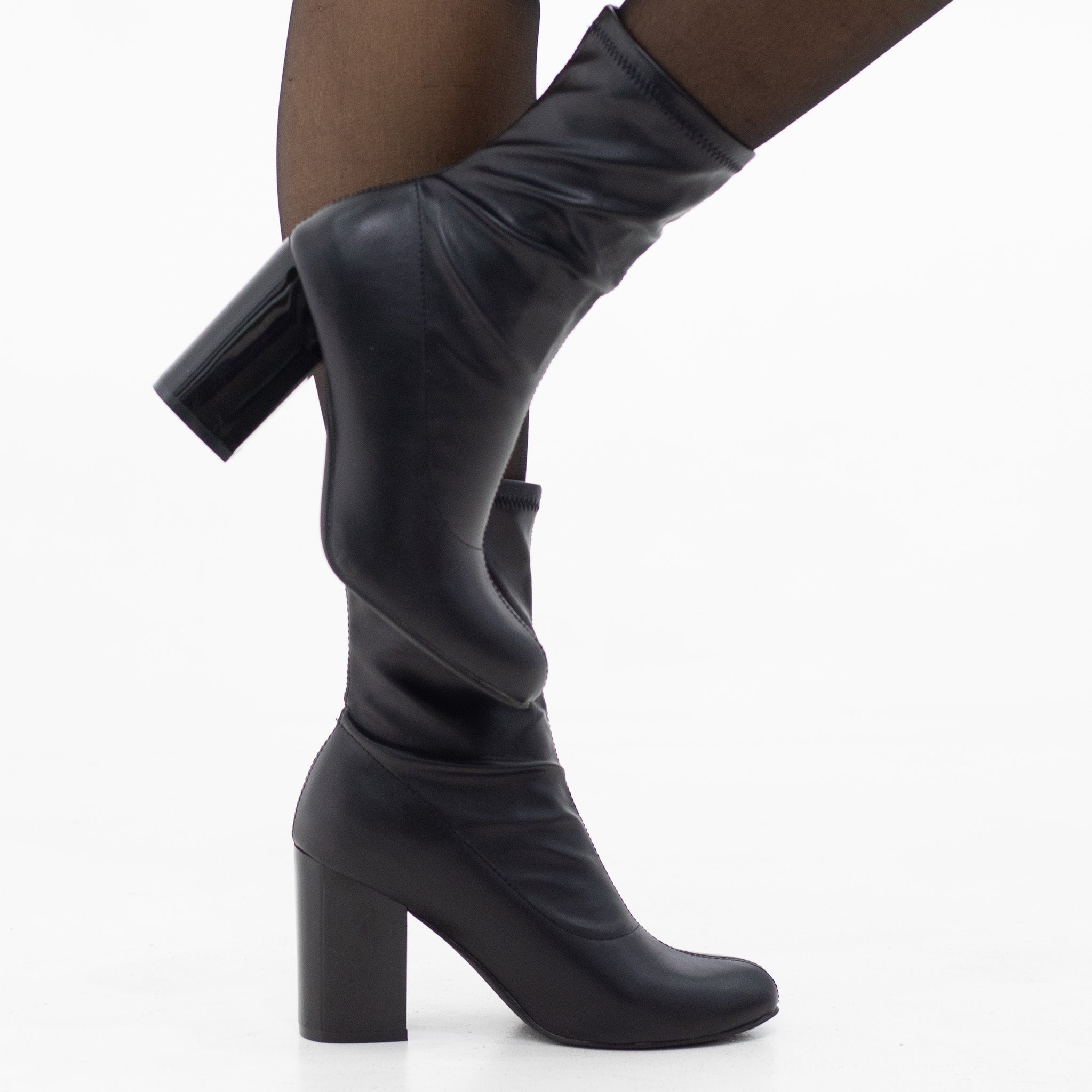 Black PU bootie on a 8.5cm block heel figg