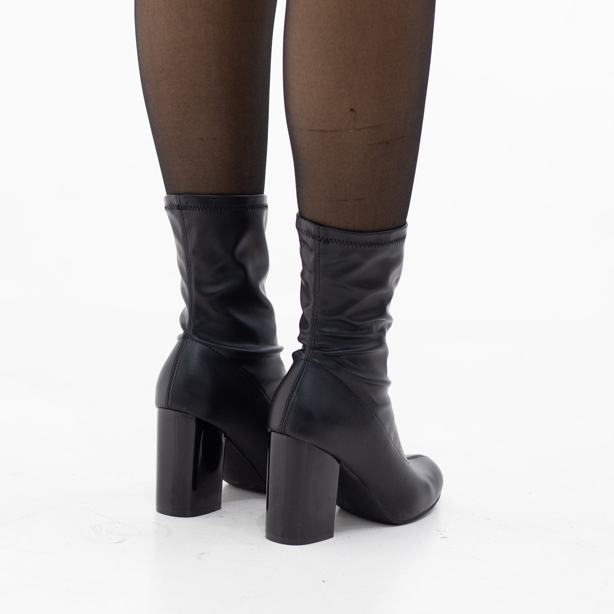 Black PU bootie on a 8.5cm block heel figg