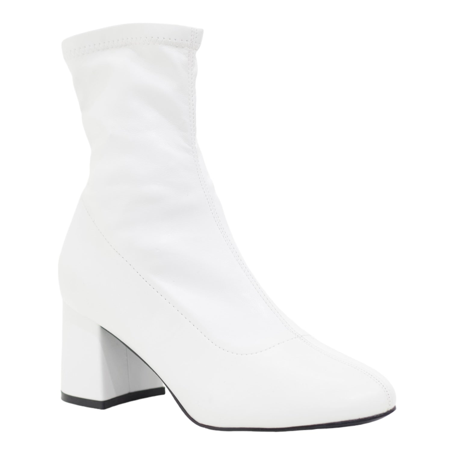 White PU bootie on a 8.5cm  block heel figg