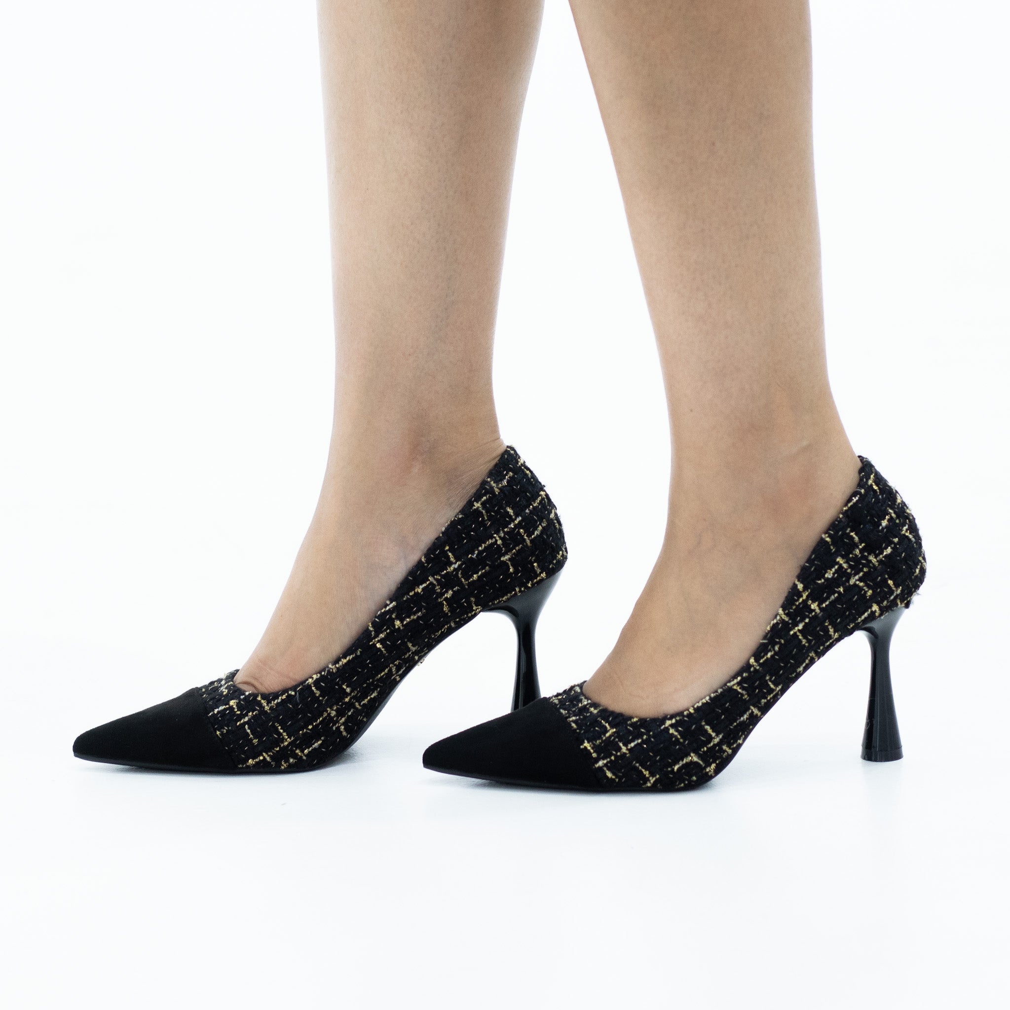 Black knitted jersey court on a 9cm heel rilla