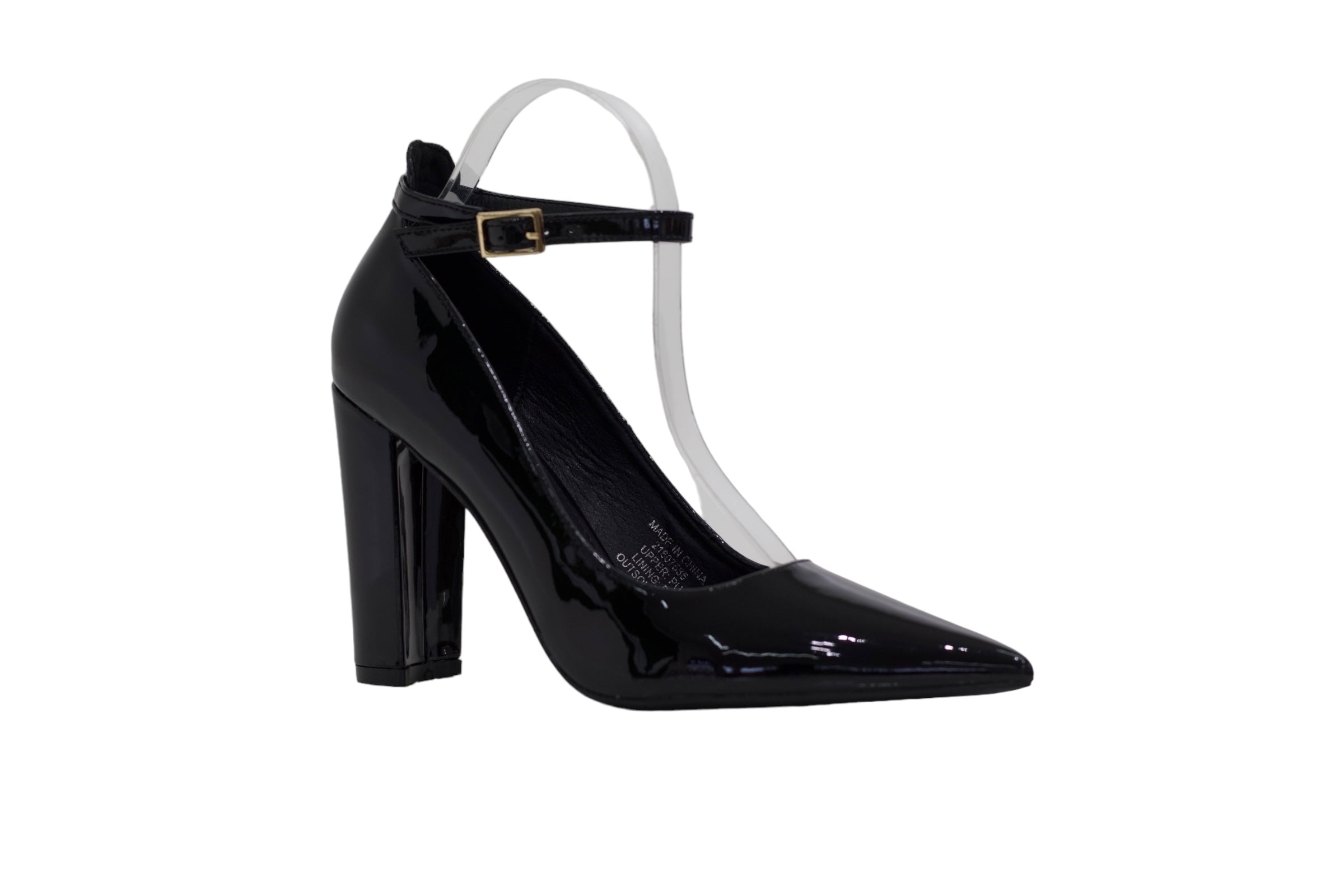 Black ankle strap pat court shoe on 10cm heel major