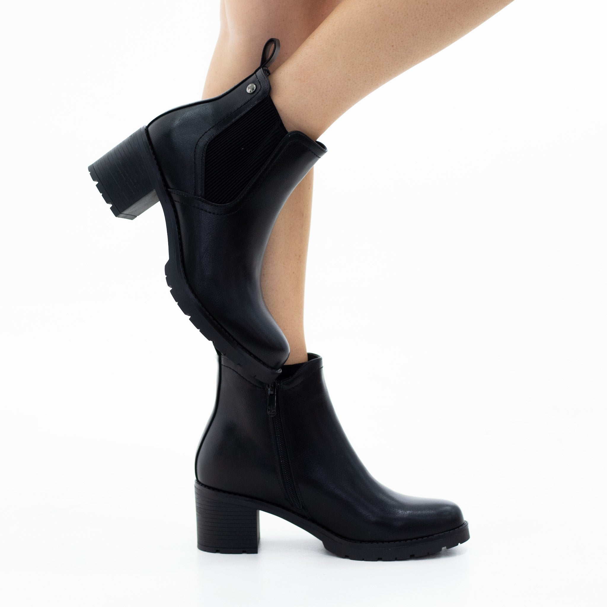 Black 6cm heel chuncky clerated chelse pu boot zaya