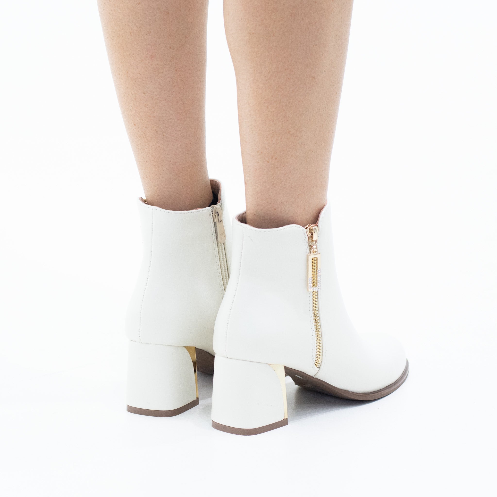White 6cm heel side zip ankle boot margo