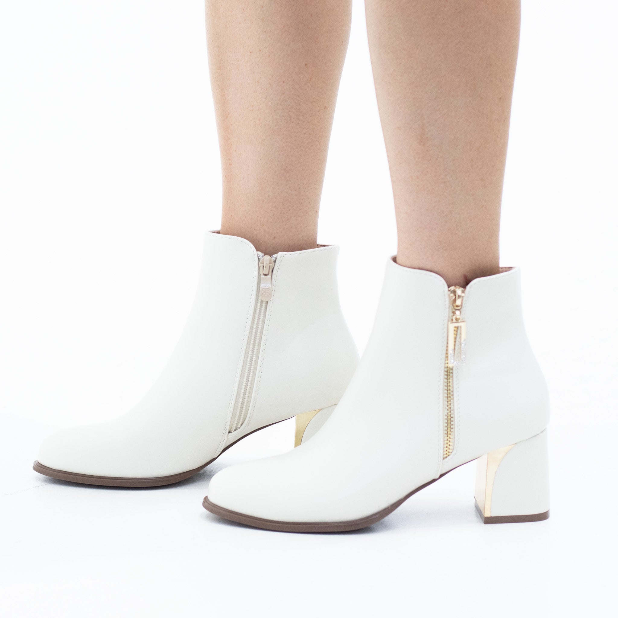 White 6cm heel side zip ankle boot margo