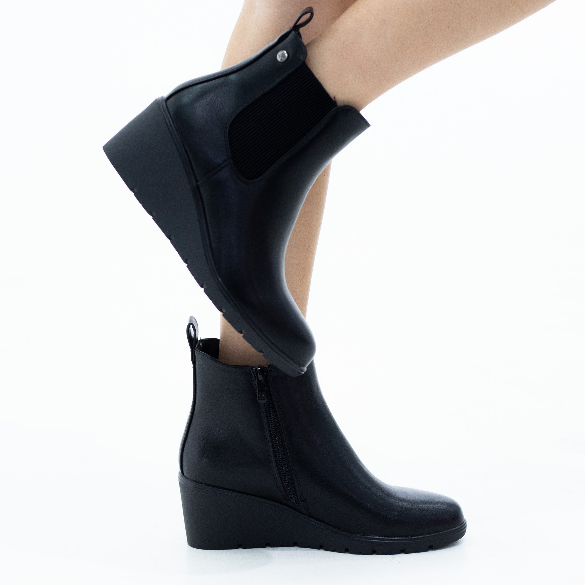 Black pu chelsea 6cm wedge heel ankle boot tara